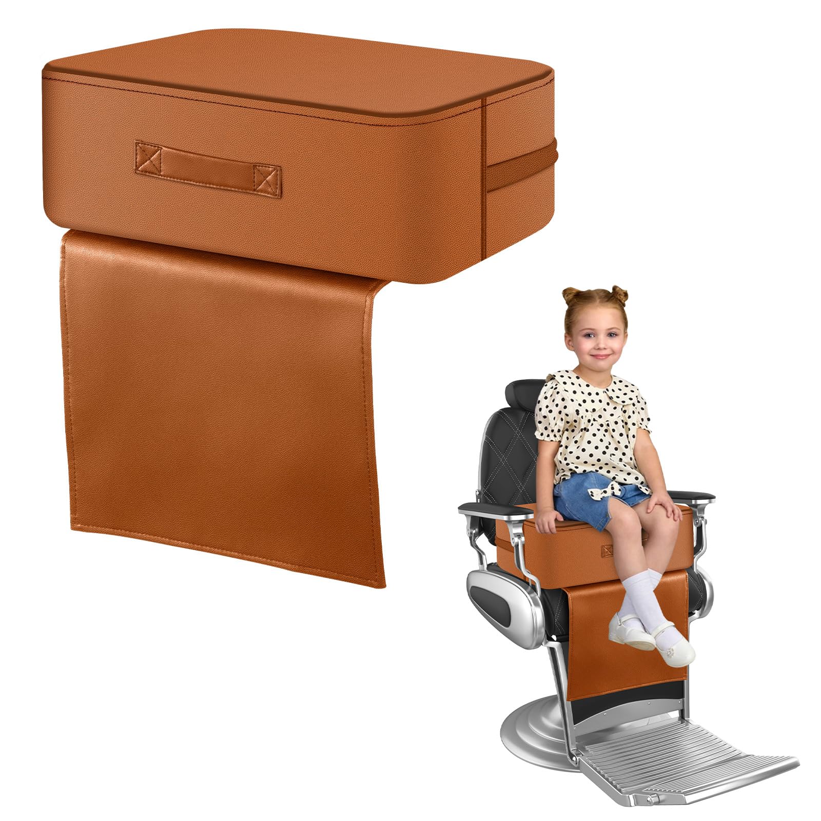 Salon Booster Seat for Kids Hair Cutting, Oversize Children Salon Chair Cushion for Hair Stylist, Barber Booster Seat Leather Cushion, Beauty Salon Spa Equipment Brown-image-21