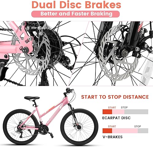 Miniatura 32 de Bicicleta de montaña de 24/26 pulgadas, marco de aluminio, bicicleta de montaña con frenos de disco Daul, Shimano suspensión delantera de 21 Negro