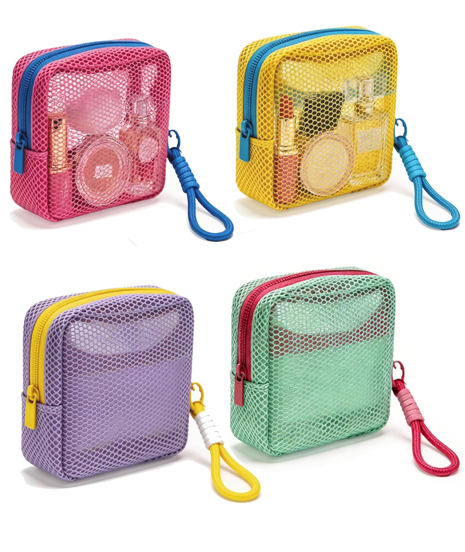 4PCS Mesh Pouch, Lipstick Holder Keychain, Mini Travel Organizer, Compact Storage for Keys, Cards, Earbuds, Cosmetics and Small Electronics, Portable Mesh Pouch Set for Gym-image-46
