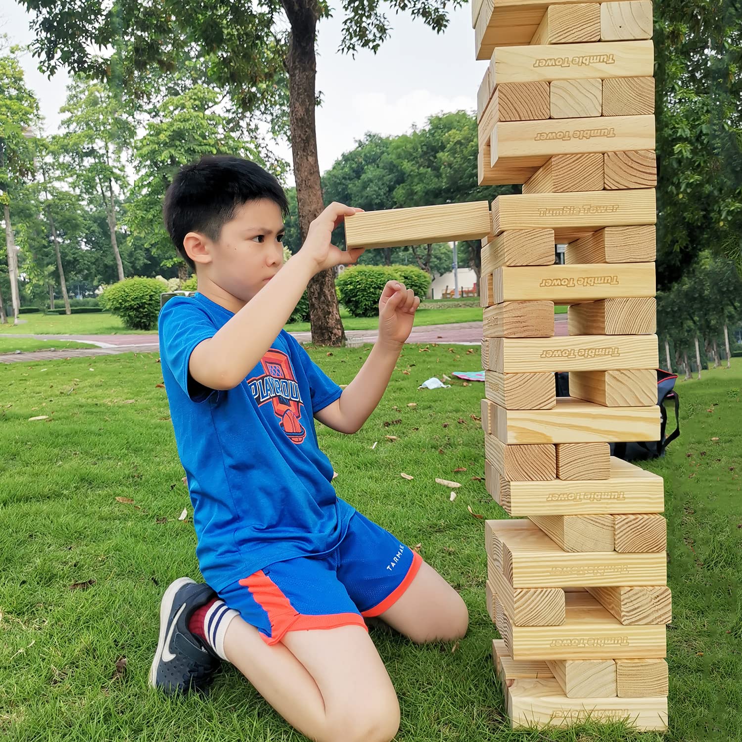 Jac & Mok Großer Wackelturm Stapelturm 60 Bausteine mit Tragetasche Giant Tumble Tower Pine Wooden Outdoor Games