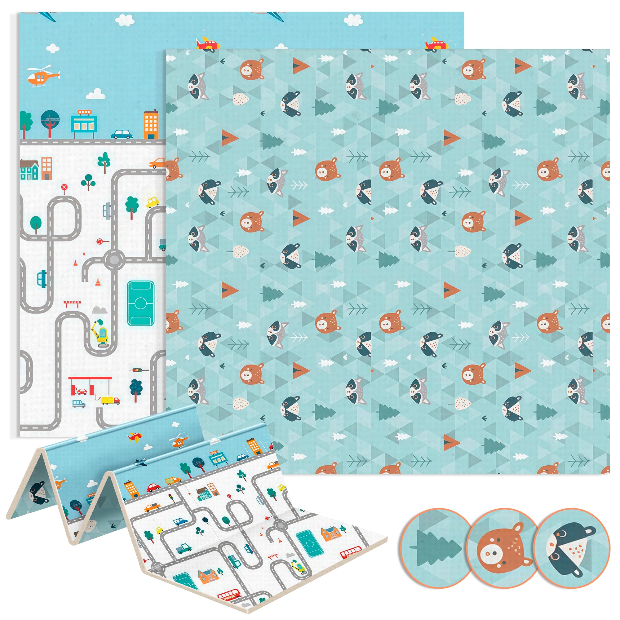 JUPPLIES Alfombra Bebe Acolchada Plegable 200x180cm y 1cm Grosor - Tapete de Actividades para Bebe Plegable - Alfombra Infantil para Juegos Reversible y Antideslizante — view 9