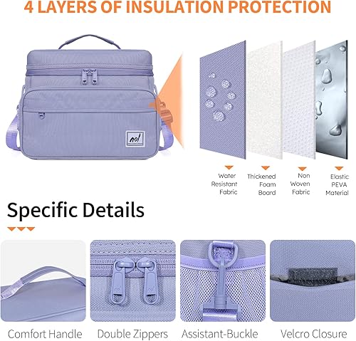 Miniatura 4 de NOL Natural Organic Lifestyle Bolsas de almuerzo totalmente aisladas para mujeres y hombres, bolsa enfriadora de nailon ligera para comidas de