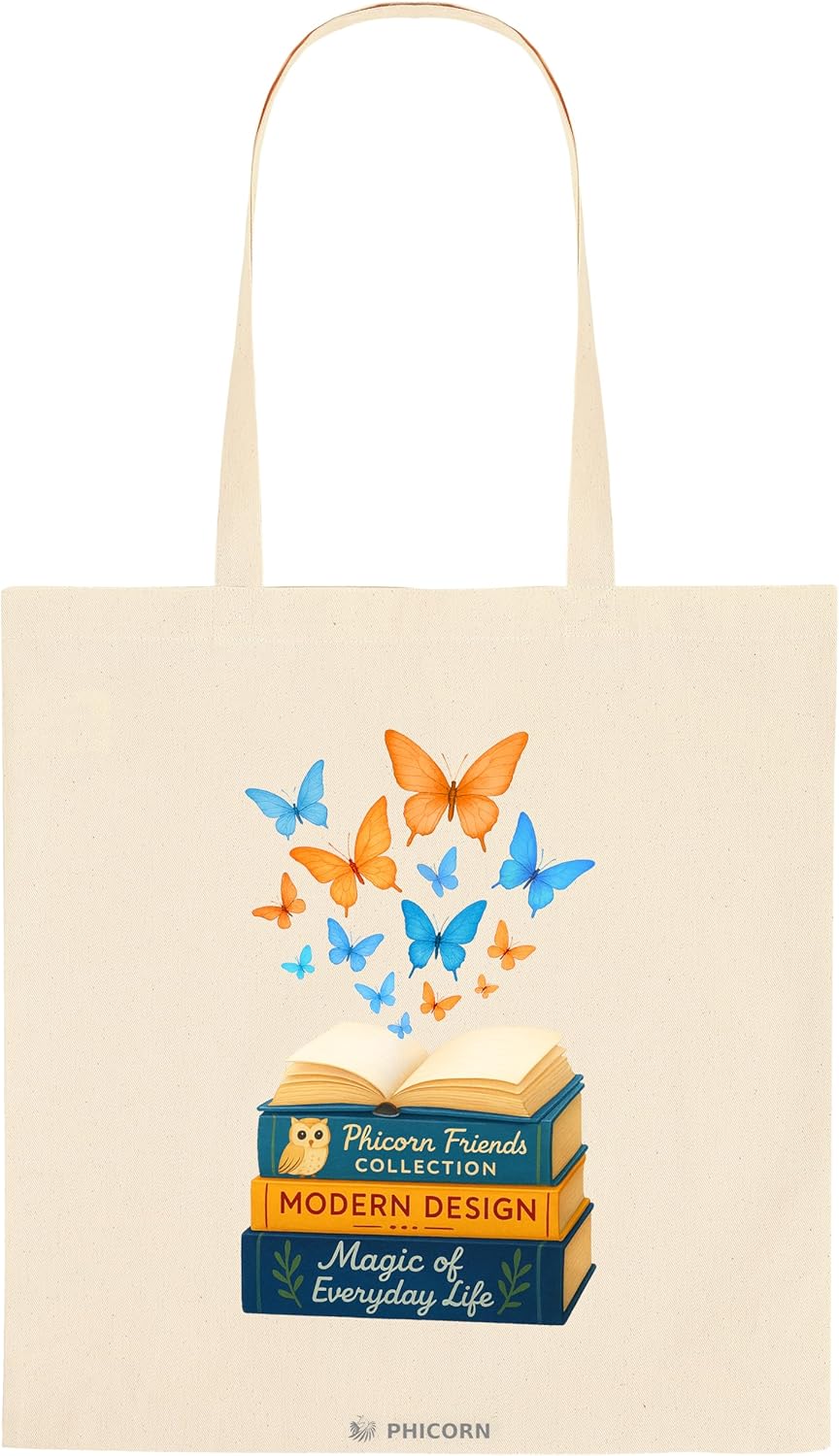 Phicorn Canvas Tote Bags, 15 x 16 in – 100% Cotton Blank Reusable Grocery & Craft Tote Bag with Long Handles