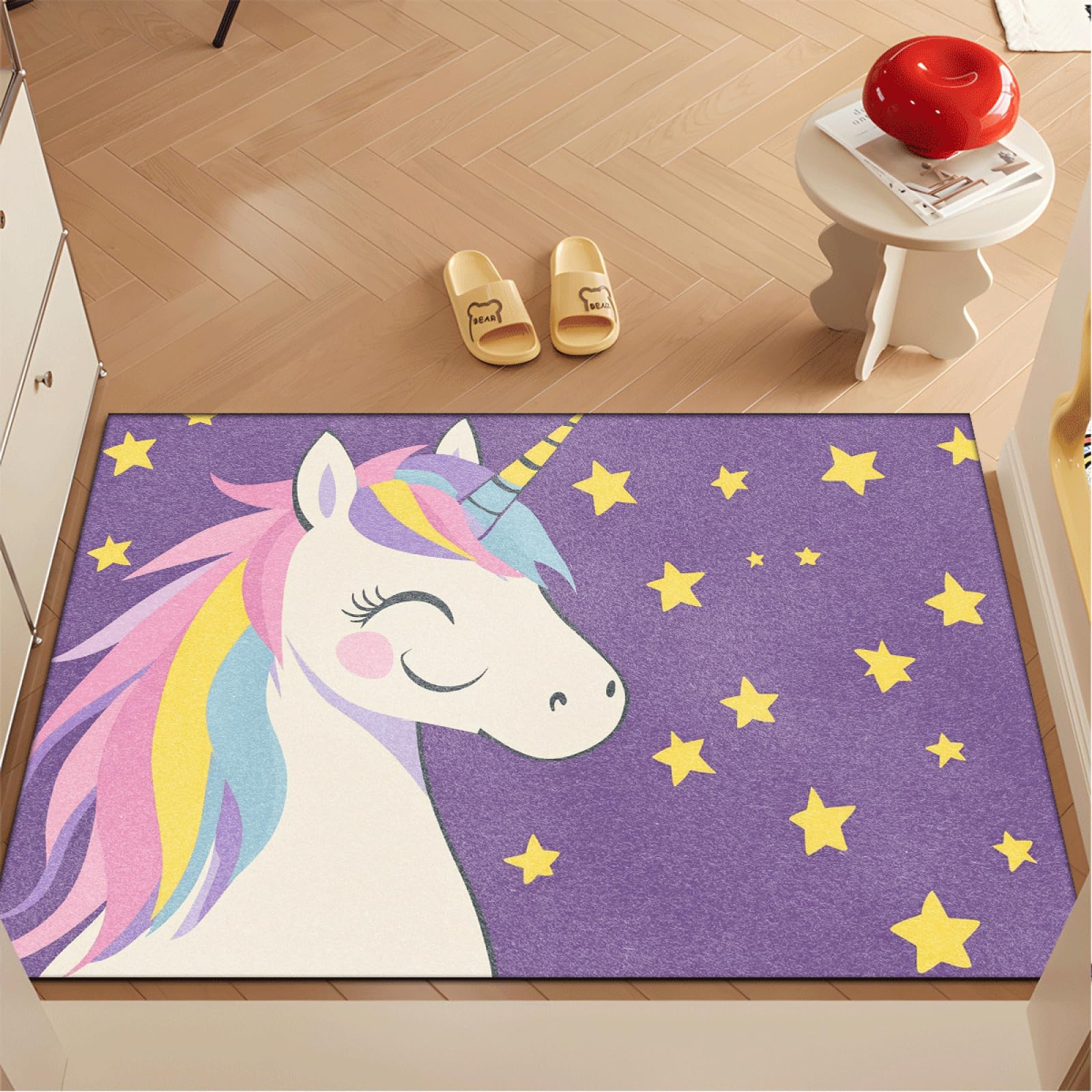Paillasson Exterieur Entree Licorne Étoile Violette Tapis Entree Interieur Facile à Nettoyer Paillasson Interieur Antidérapant Lavable en Machine pour Chambre Cuisine Couloir 60x90 cm