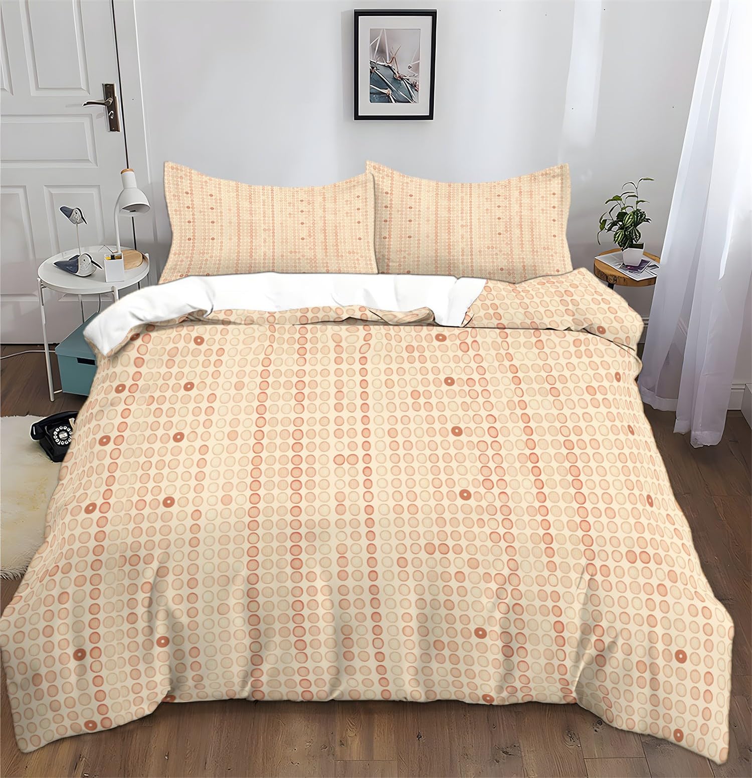 Duvet Cover Set Retro Dots - Bedding Sets, Soft Microfiber Cover King with 2 Pillows for Bedding set, Easy Care Duvet Set, Yellow 230 x 220 cm