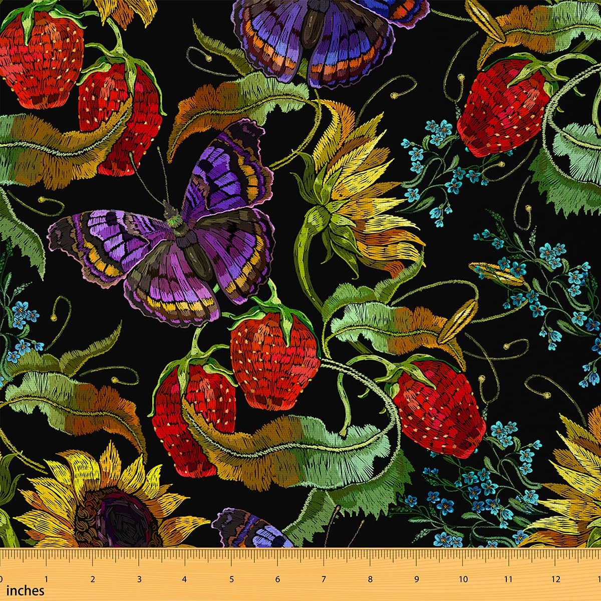 Strawberry Sunflower Waterproof Outdoor Fabric Kawaii Butterfly Upholstery Fabric for Chairs Animals Reupholstery Decor 2 Yards (L184*W150cm)