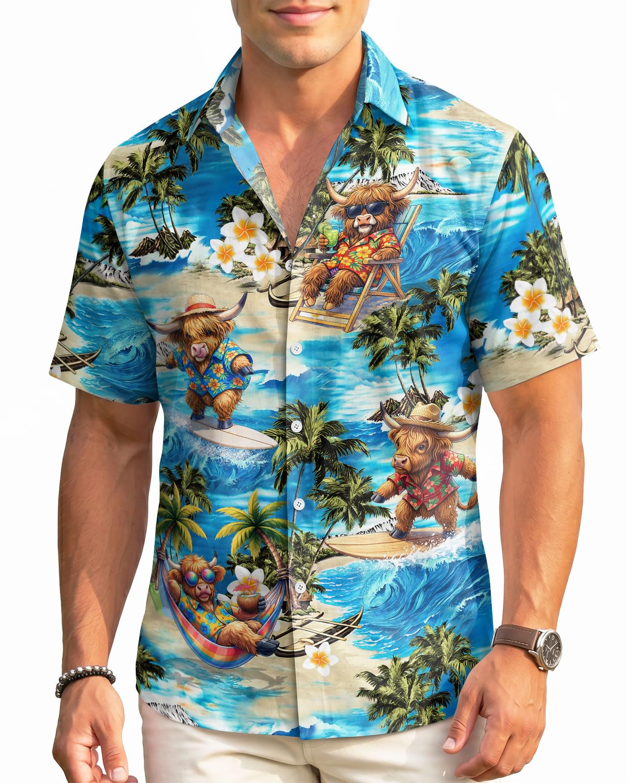 99TIMORO Tropical Printed Men's Hawaiian Shirts Short Sleeve Top