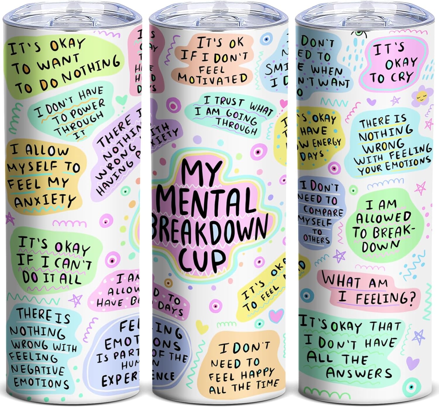 ATHAND Funny Positive 20oz Tumbler for Women, Inspirational Stainless Steel Travel Mug with Lid, Skinny Cup Gift for Friends Bestie or Sister, Mental Health Breakdown Coffee Cup