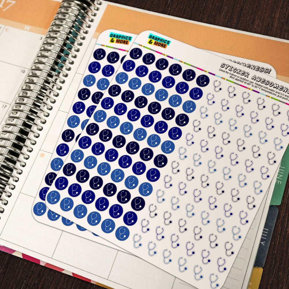 Stethoscope Medical Doctor Appointment Dots Planner Scrapbooking Crafting Stickers - Blue - Opaque