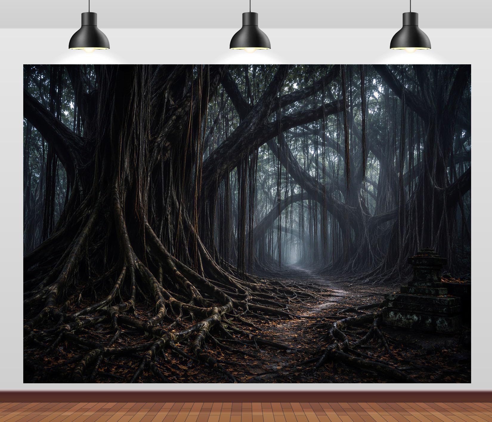 10x10FT (3x3m) Camino Oscuro Entre Raíces Fondo Fotográfico