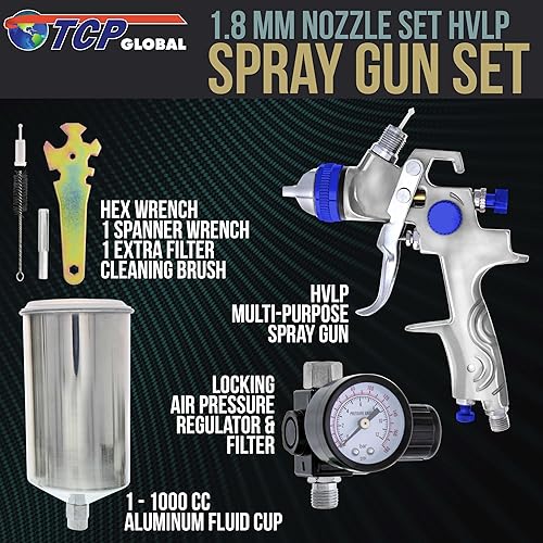 Miniatura 2 de TCP Global Pistola de pulverización profesional HVLP de alimentación por gravedad con punta de líquido de 0071in taza de aluminio de 1 litro y