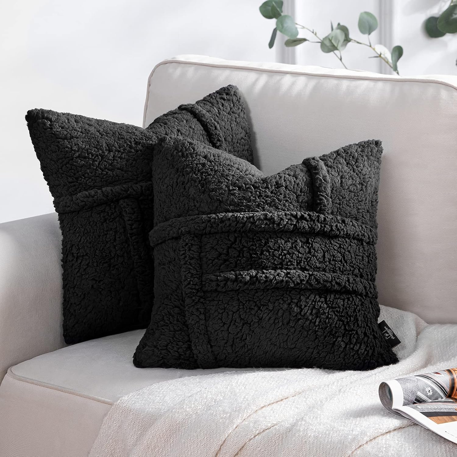 Phantoscope Pack of 2 Sherpa Solid Throw Decorative Pillow