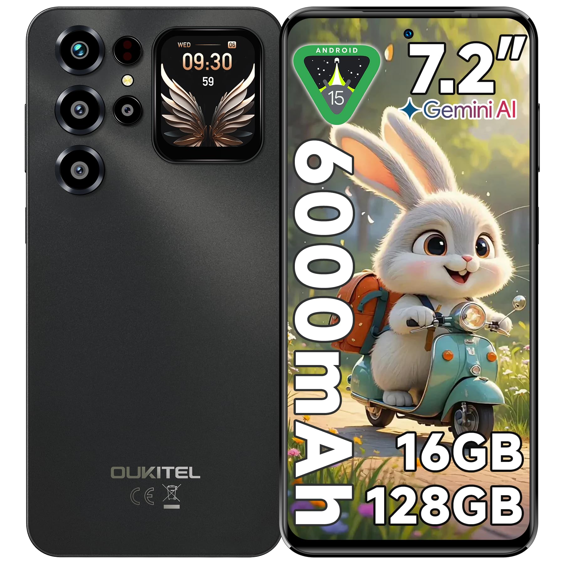 OUKITEL C68 Plus Smartphone 2025, 7.2" HD+120Hz &1.81" Display Telefono Cellulare, 16GB+128GB/1TB Telefoni, 6000mAh Smartphone Android 15, 64MP+8MP Cellulari, Dual SIM/Face ID/Fingerprint, Grigio