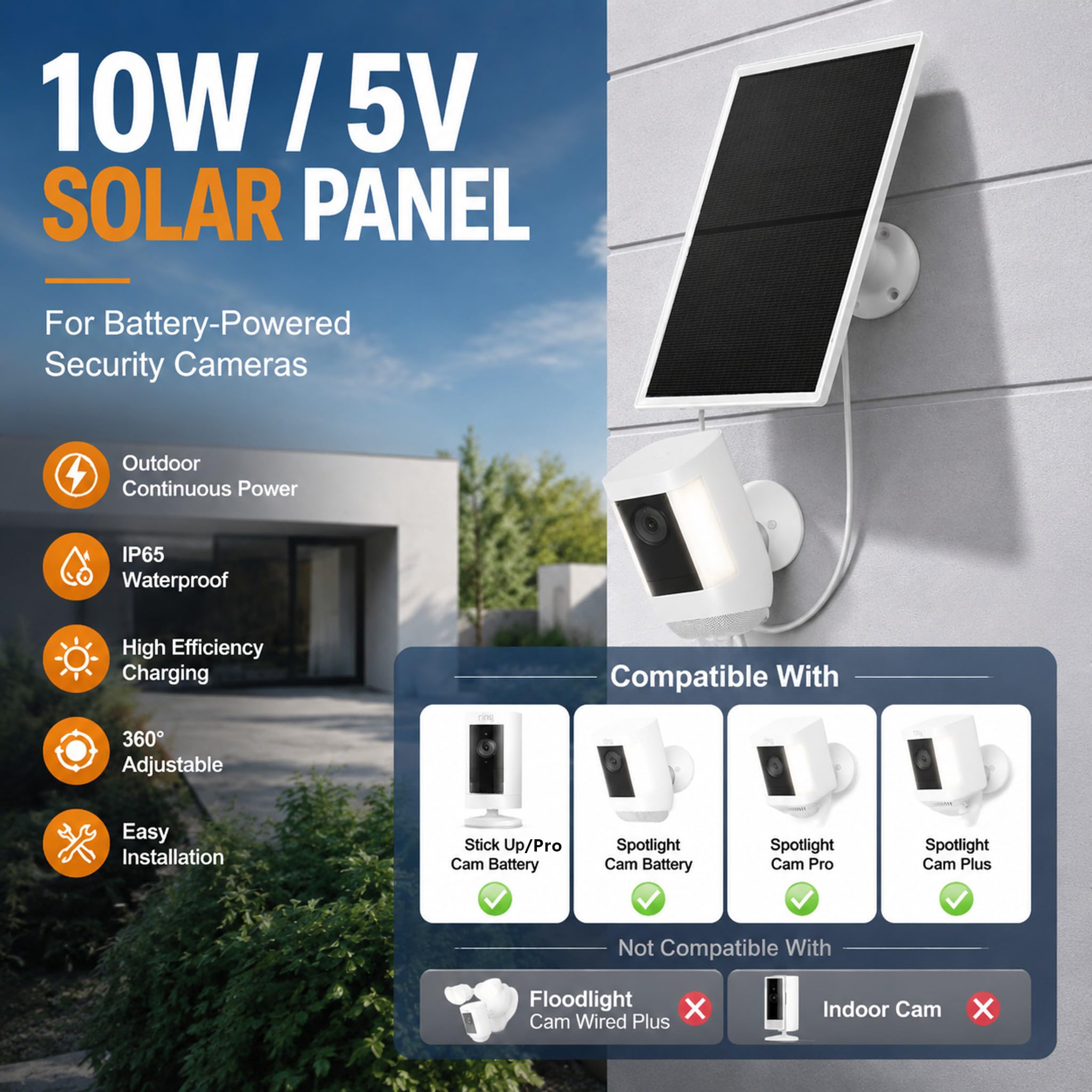 2-pak ładowarka do paneli słonecznych 10 W/5 V, do kamery Ring Spotlight