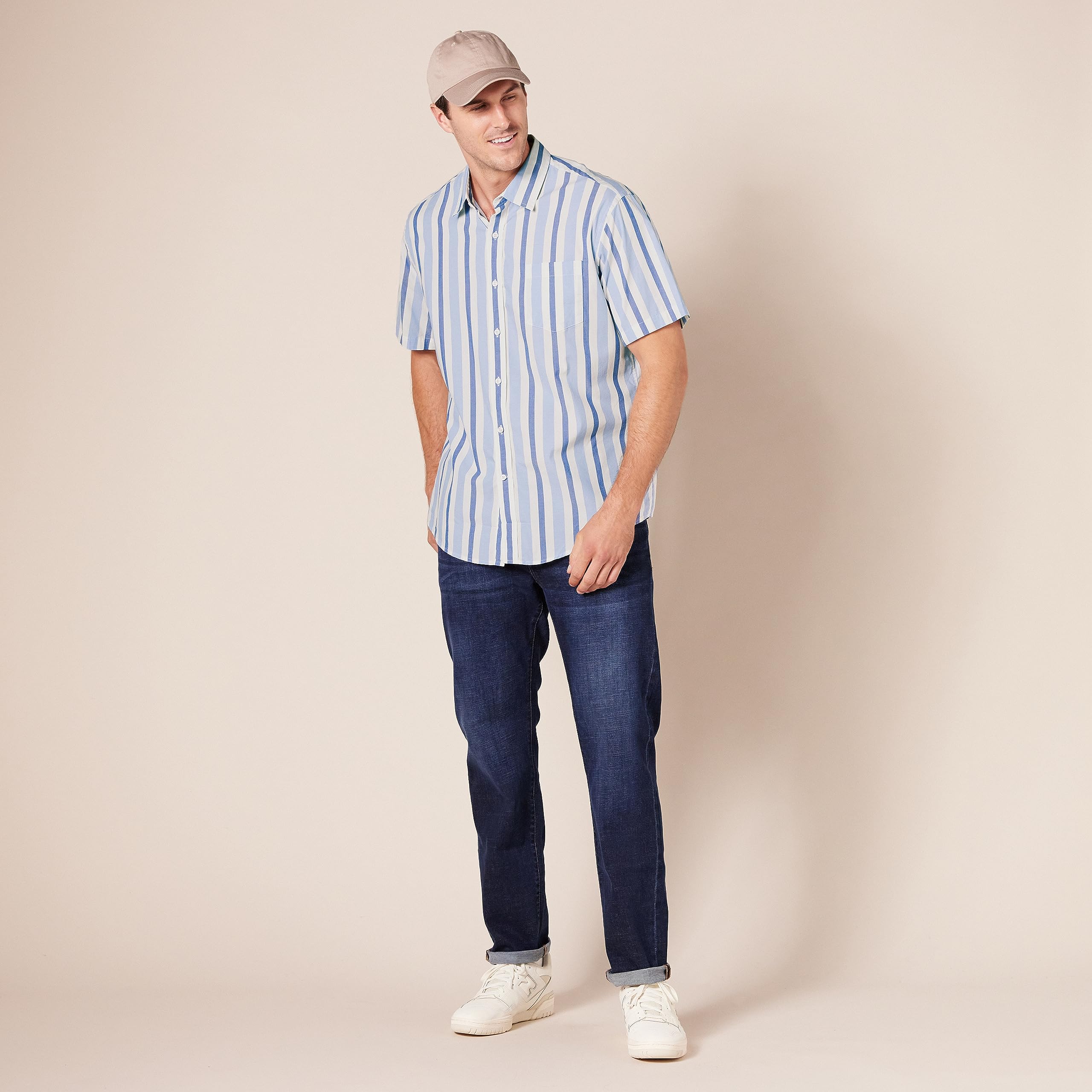 Amazon Essentials Homme Chemise en Popeline à Manches Courtes Coupe Régulière