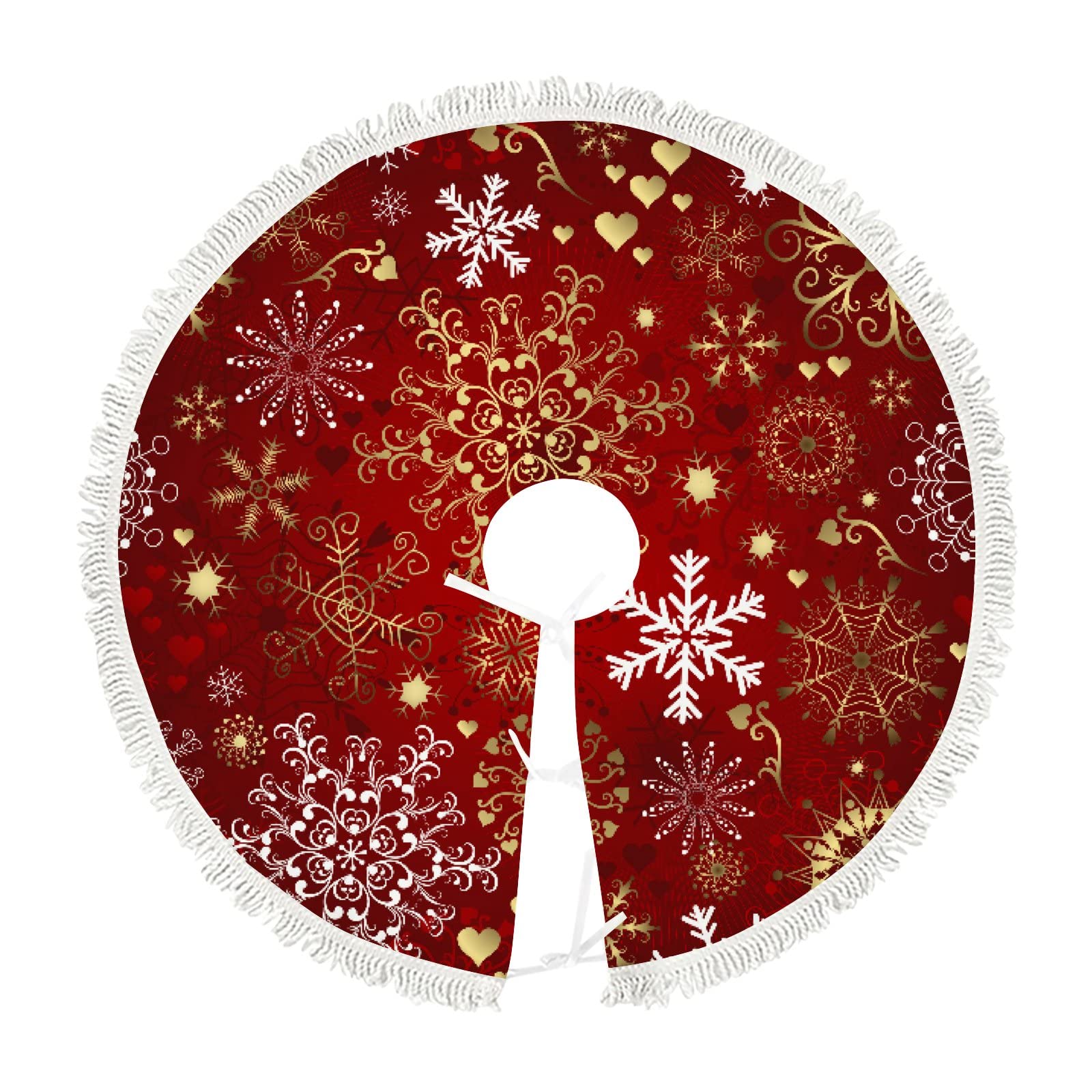 Small Christmas Tree Skirt Gold Red Snowflakes Christmas,30 Inch Tree Skirt for Christmas Holiday Party Decoration,Rustic Tree Skirts Mat Home Indoor Outdoor Ornaments