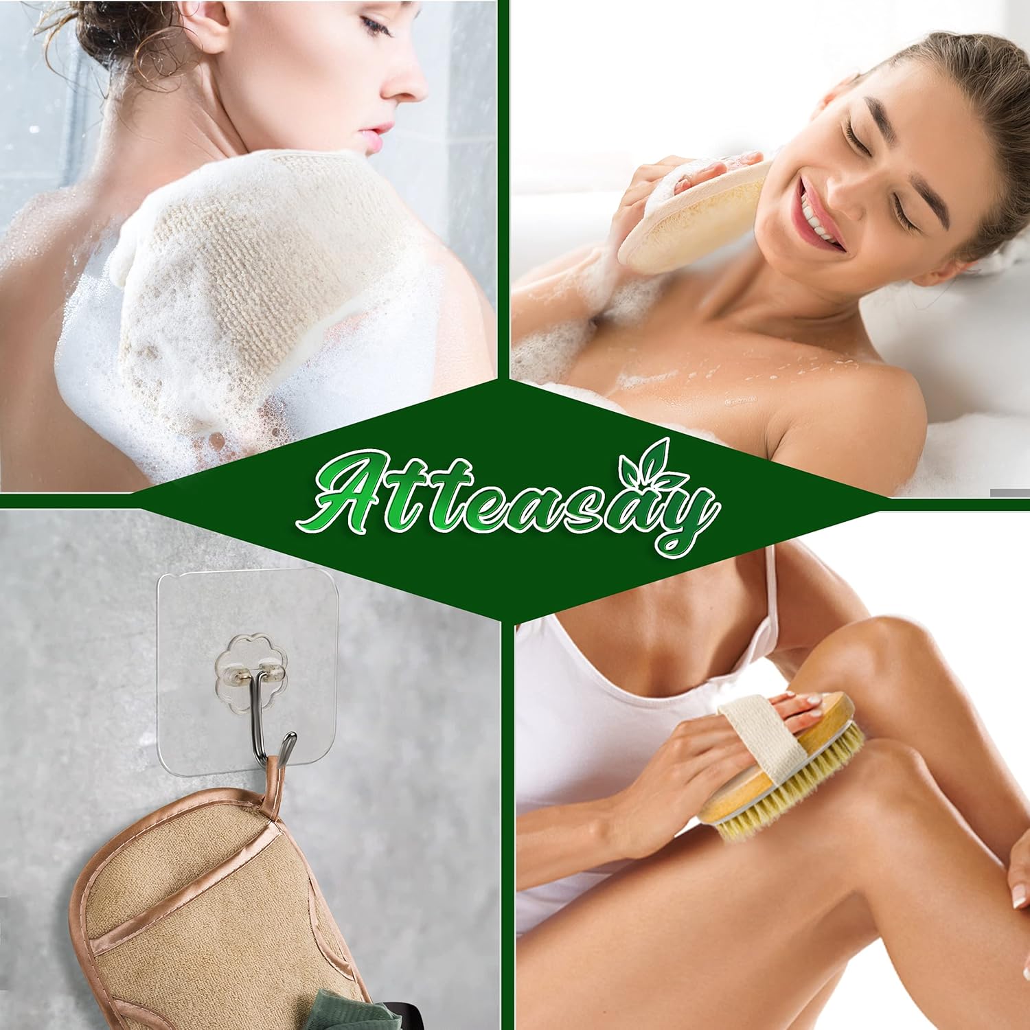 ATTEASAY Natural Loofah Sponge｜body scrubber Luffa Bath Scrubberw｜Eco-Friendly Loofah Double Side Scrubbing Strap｜Body Bath Sponge Pad｜Body Face and Foot Care｜for Women and Men Exfoliating Bath gloves : Beauty & Personal Care