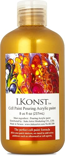 I.Konst Juego de pintura para verter, pintura acrílica con efecto celular de 6 colores metálicos, premezclada de alto flujo (botellas de 8 onzas