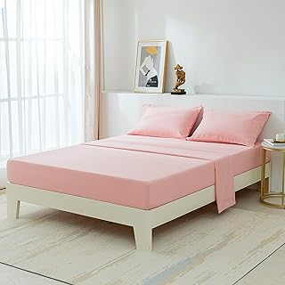 Queen Bed Sheets Set 4 Piece 1800 Thread Count Pink Bed Sheets Queen Set with 16" Deep Pocket Super Soft and Comforterble (Pink, Queen)