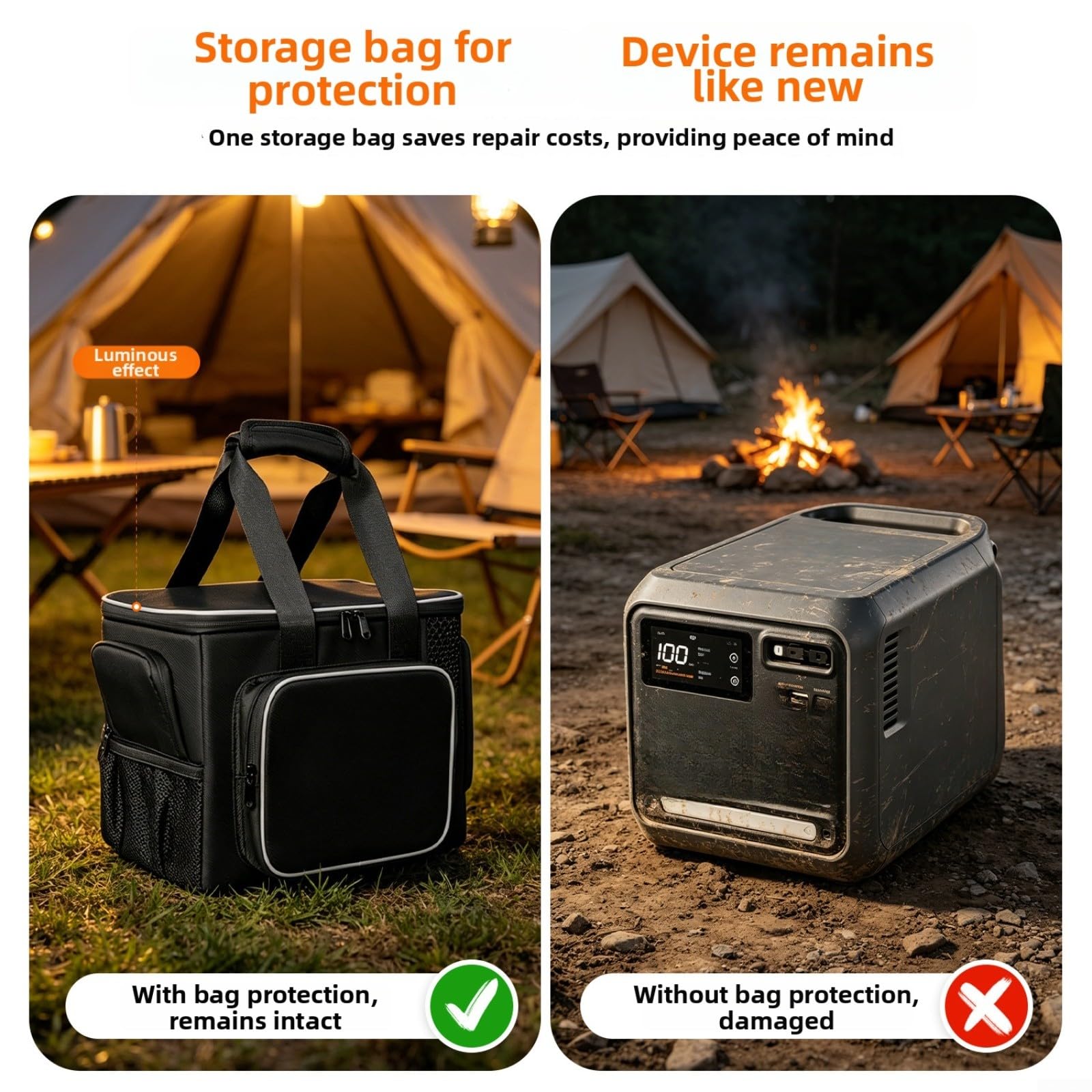 Funda rígida de transporte de EVA compatible con Power 1000, para bolsa de almacenamiento protectora al aire libre, camping, carcasa para banco y cables, color negro