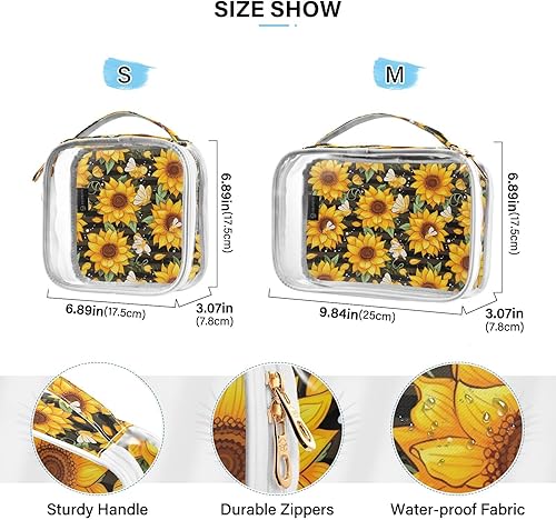 Miniatura 4 de Bee Sunflower Clear Toiletry Bag for Traveling,2 Pack Makeup Cosmetic Bag with Zipper,Travel Bag for Toiletries,Travel Essentials 21215225