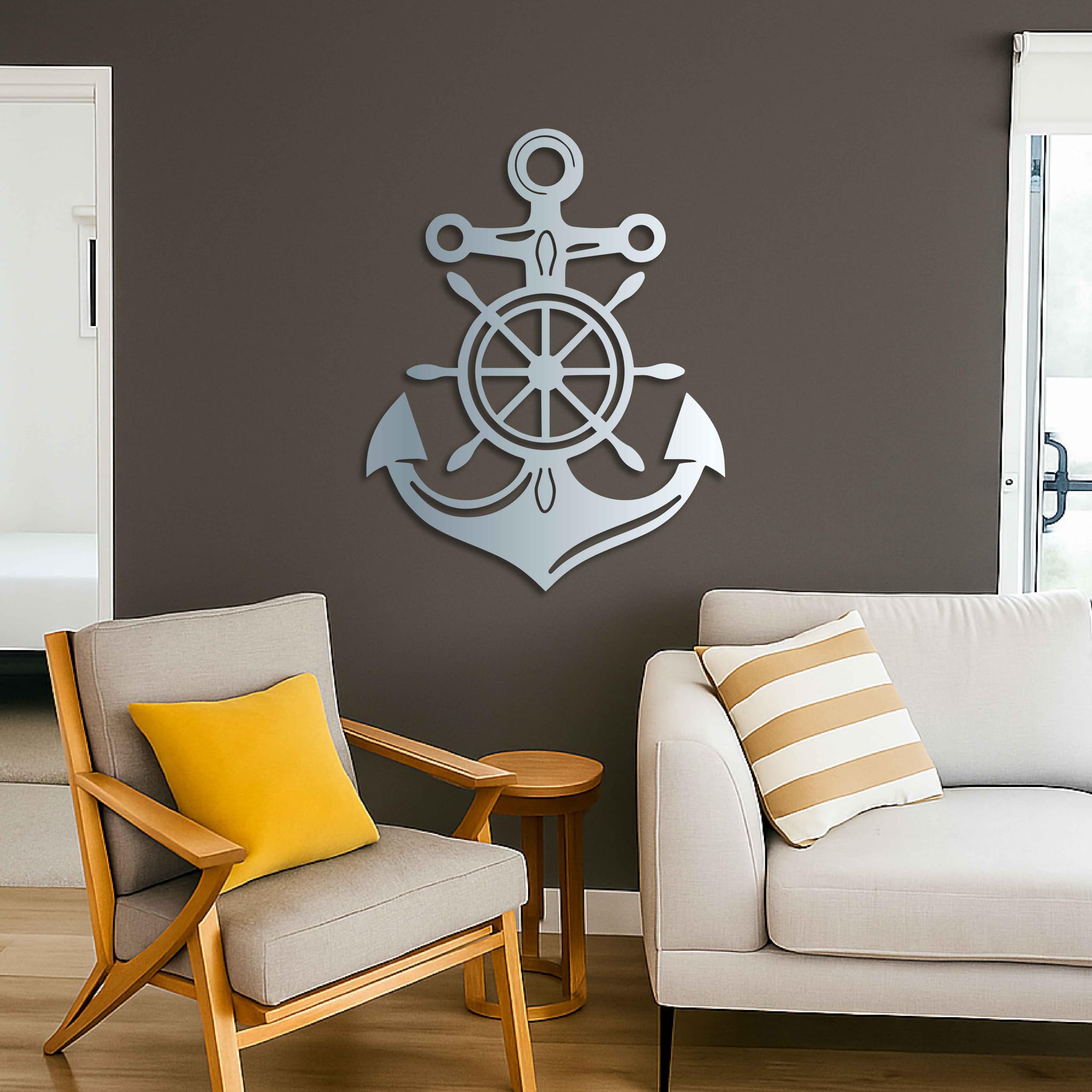 KAWA METALWORKS Anker Metall Wandkunst Dekor mit Schiffsrad nautische Wanddekoration für Wohnzimmer Strandhaus Modern Schwarz Metall Wandbehang Küste Maritim Home Dekoration Matrosen Geschenk
