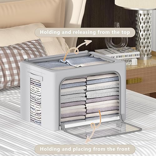 Miniatura 2 de Paquete de 3 cajas de almacenamiento con marco  Bolsas de almacenamiento de ropa, tela Oxford, apilables, con ventana transparente y asas de