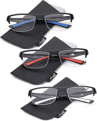 Miniatura 3 de Paquete de 3 gafas de lectura para hombre, gafas de lectura deportivas de medio marco para hombres, gafas de lectura de media arista de 1.75