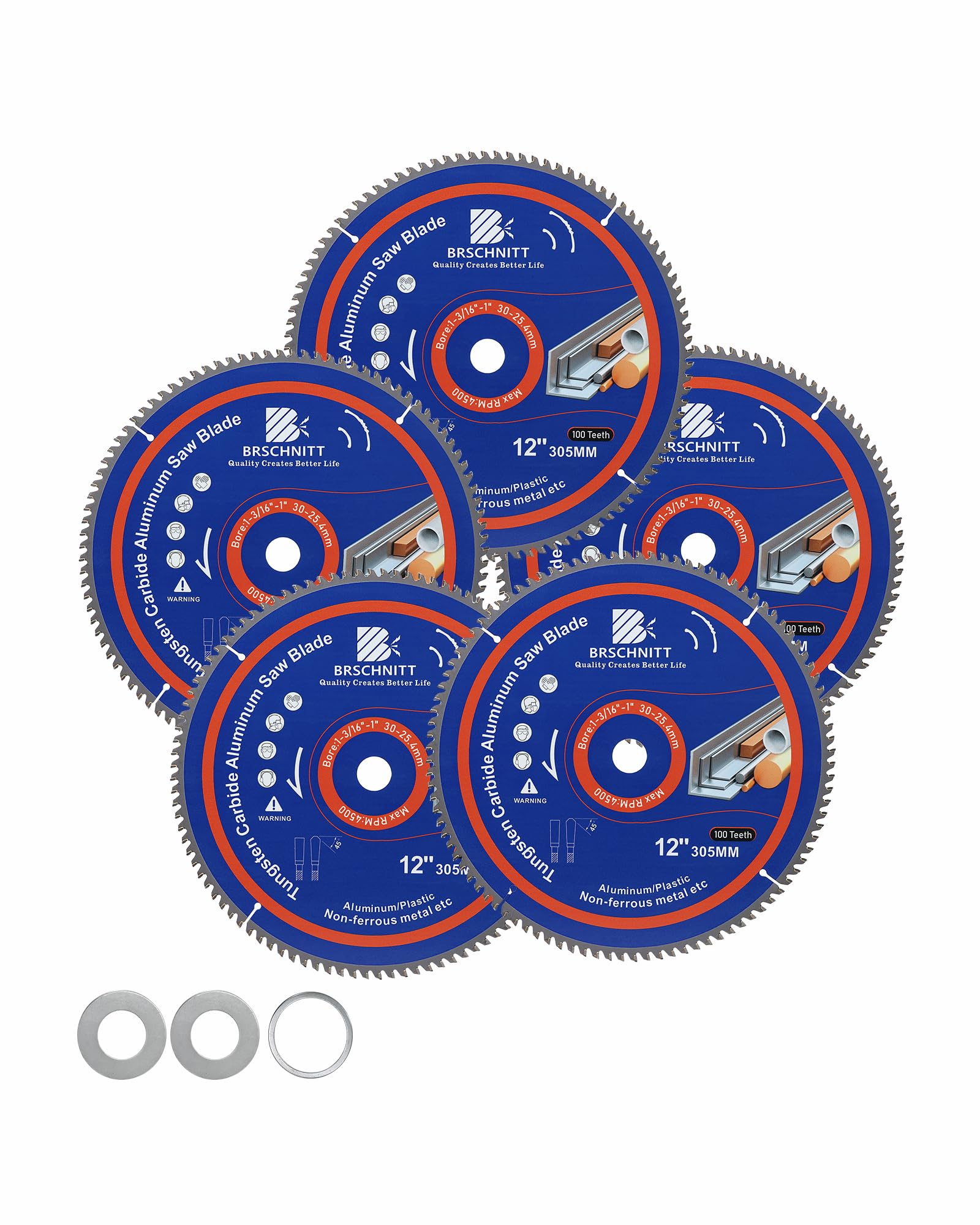 Hoja de sierra de metal TCG de 12 pulgadas, 100 dientes, para plásticos de aluminio y cenador no ferroso de 1 pulgada (5 piezas)