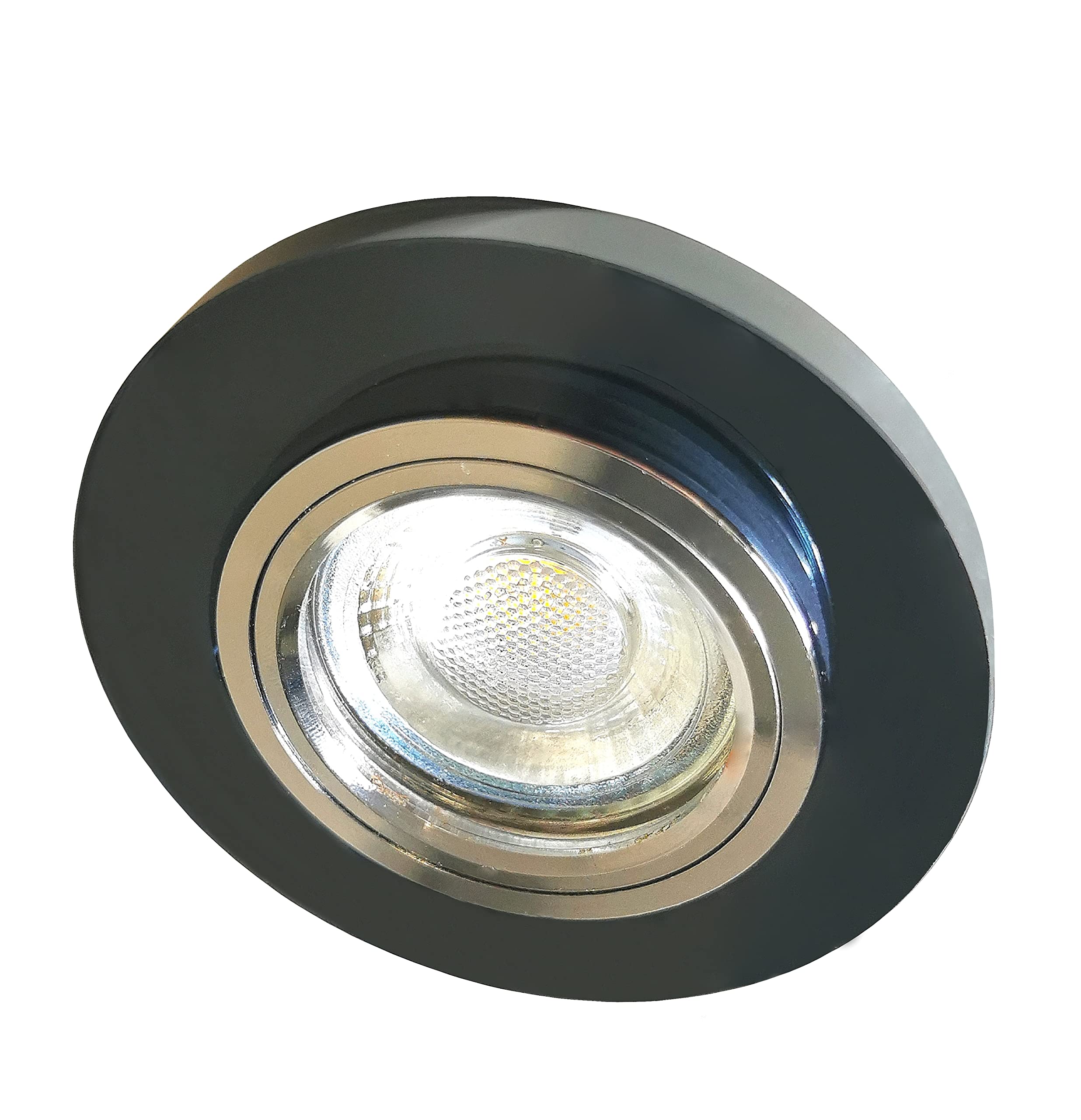 Trango 6736R-06G6KSDAK 6er Set *BLACK CRYSTAL* LED Deckenstrahler in Rund aus Schwarzglas inkl. 6x 3-Stufen dimmbar GU10 LED Leuchtmittel 6000K Tageslichtweiß, Einbauleuchte, Einbauspot, Deckenleuchte