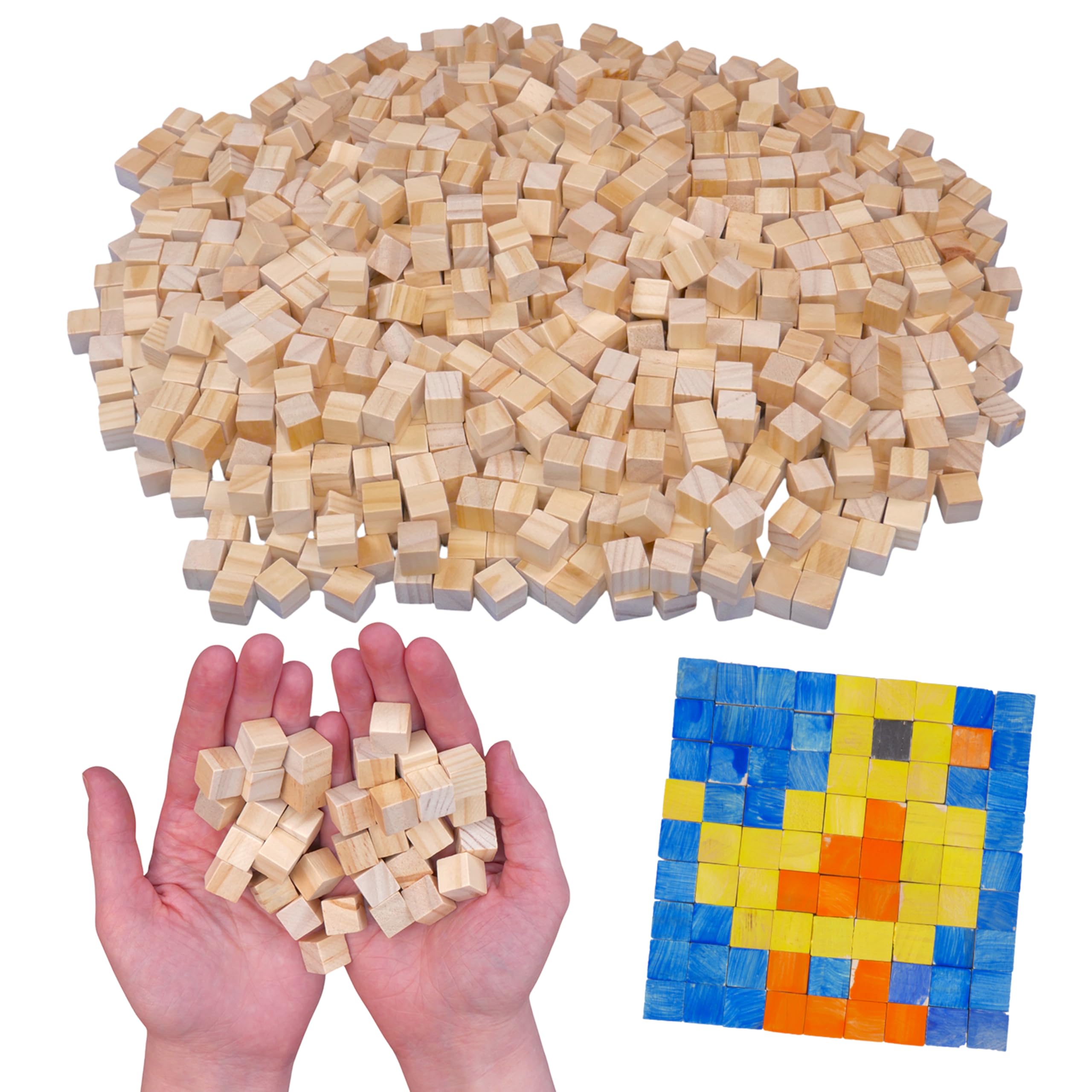 Cubos de madera sin terminar de 1 2 pulgadas para manualidades, 1000 piezas, paquete a granel, bloques de pino natural para proyectos de bricolaje, manualidades y actividades educativas.