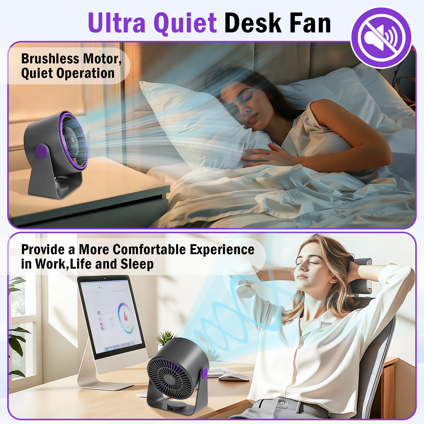 Ventilateur Silencieux de Table,Ventilateur Bureau Ventilateur USB MiNi Ventilateur Portable 3 en 1 5000mAh Vitesse du Vent Réglable Sur 5 Niveaux Réglable à 360° Pour Maison,Bureau,Camping,Extérieur - 4