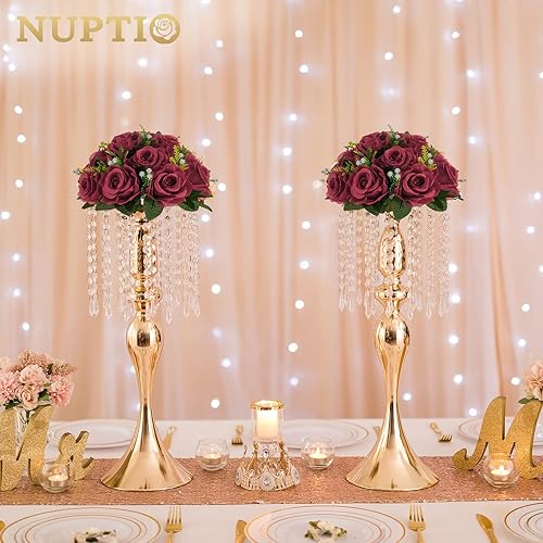 Miniatura 9 de NUPTIO Ramo de arreglo de bolas de flores, 10 piezas de 9.5 pulgadas de diámetro, flores falsas color burdeos rosas para centros de mesa, arreglos