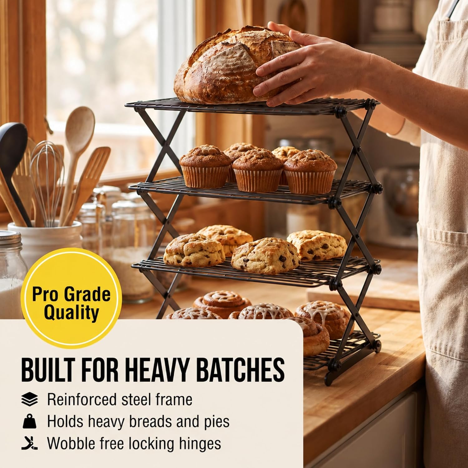 Checkered Chef Collapsible Cooling Racks - 4 Tier Steel Wire Baking Rack