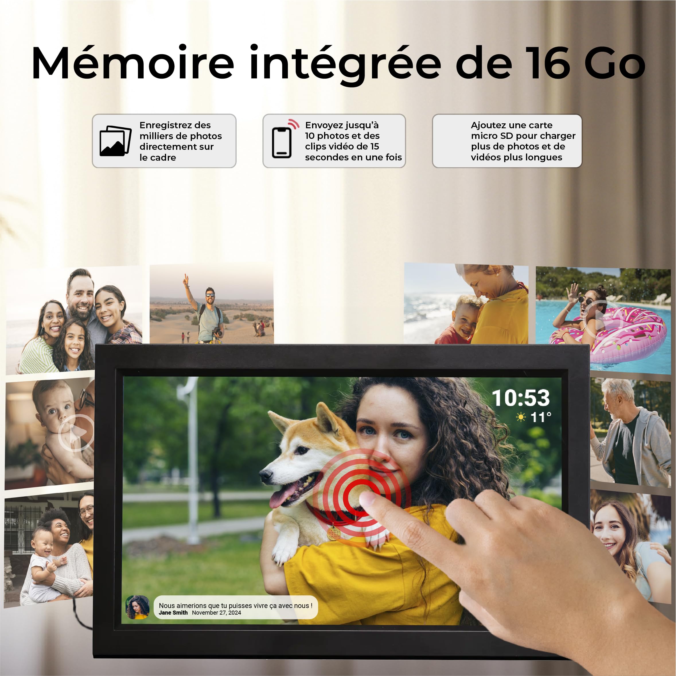 Denver PFF-1503B Cadre Photo numérique Wi-FI FRAMEO 15,6 Pouces Full HD, écran Tactile IPS 1920 x 1080, mémoire 16 Go, Finition Noire