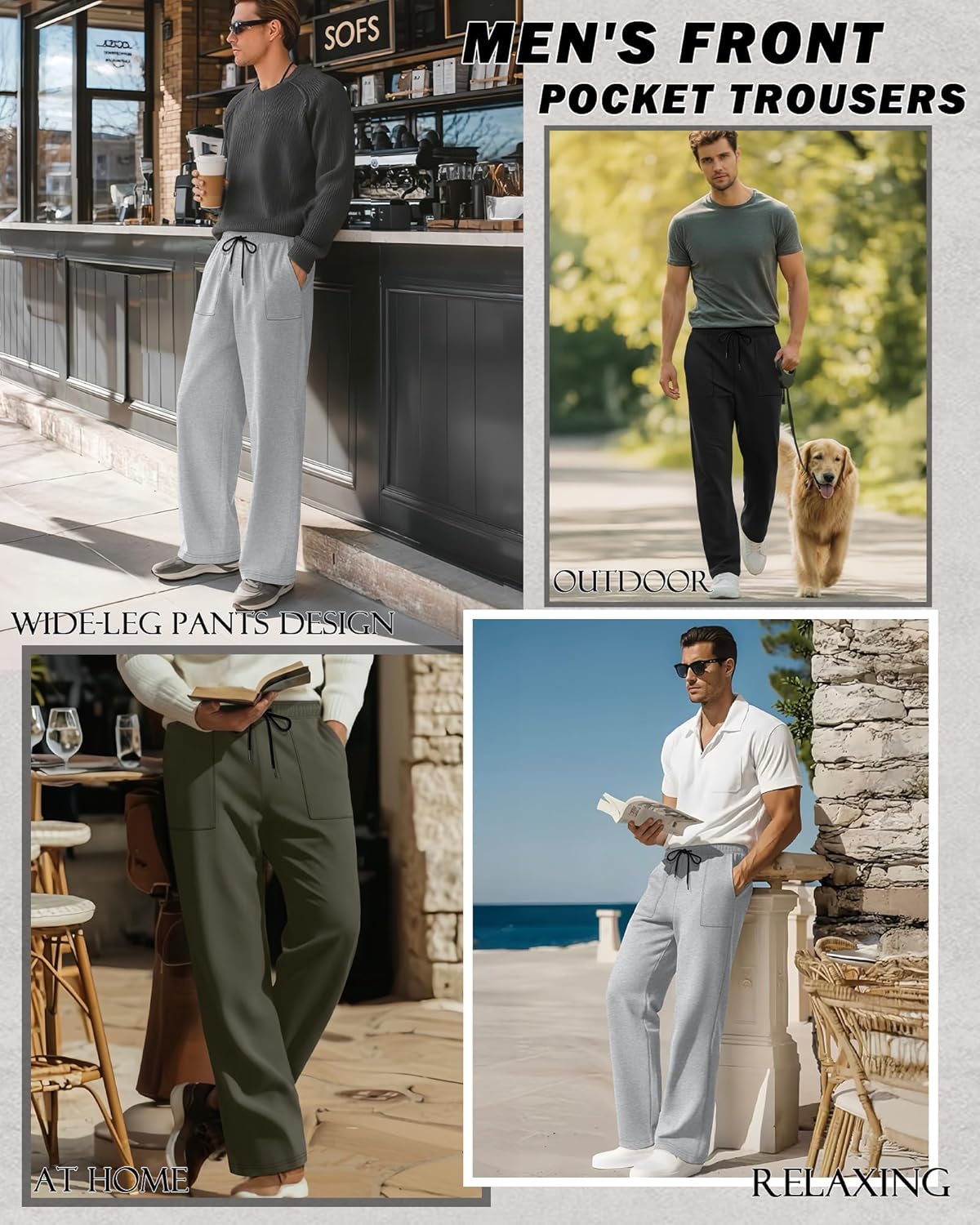 3 Pack Men's Sweatpants Wide Leg Baggy Casual Lounge Pants Open Bottom Drawstring Athletic Pants with Pockets - Image 5