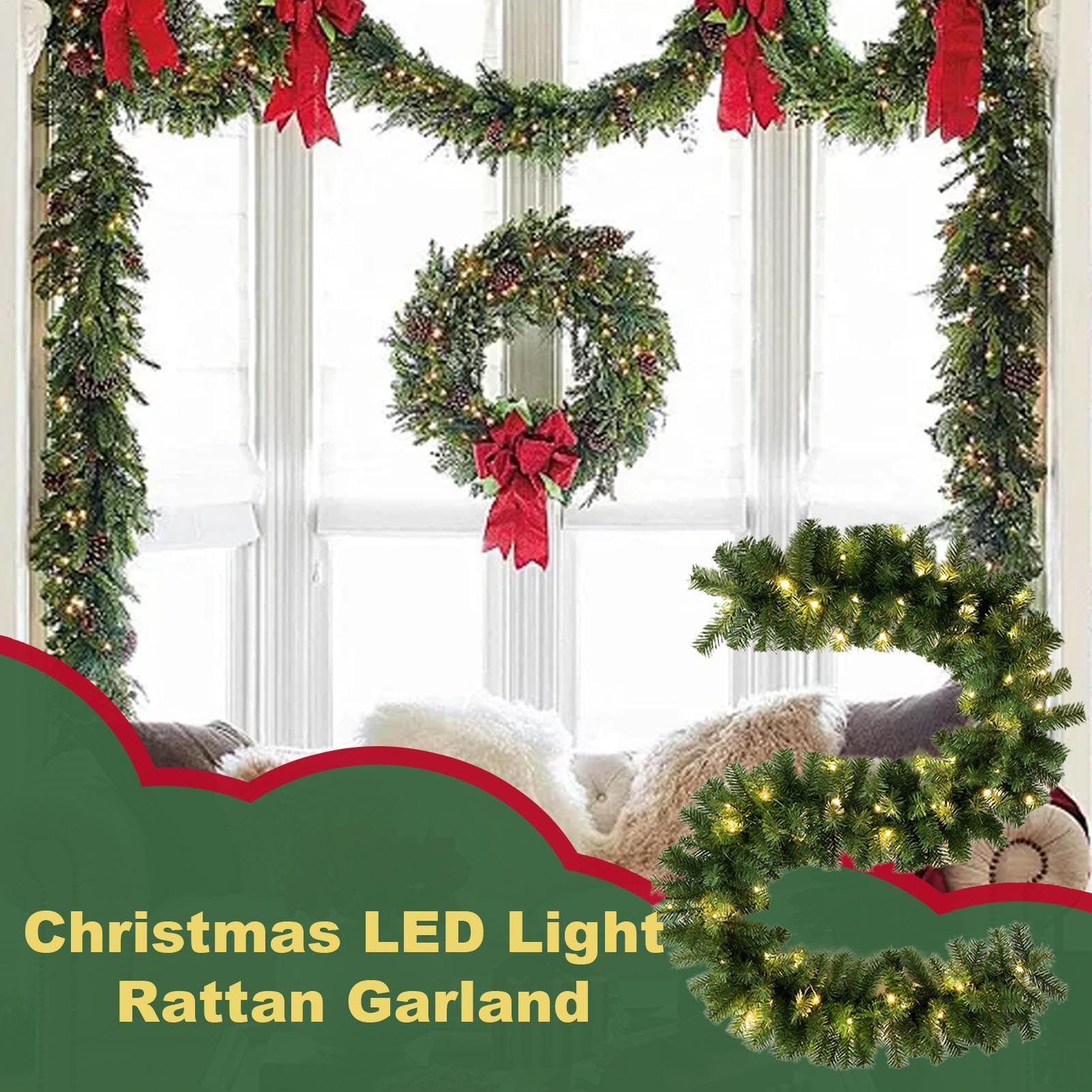 Ghirlanda natalizia con – 9,02 piedi Prelit per decorazione esterni/interni | Ghirlanda di festa illuminata per mantello, , scale, decorazione di Natale | 2,75 m Pre Illuminata Ghirlanda Natalizia Artificiale Verde Con Per Tavolo, , Mensola, Scale E Corri