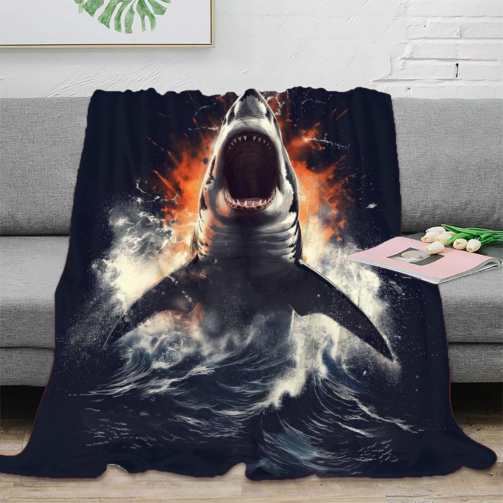 NRAOPEVVD 3D Printed Shark Throw Blanket Fluffy Soft Cozy Super Soft Cozy Fuzzy Warm Throws with Anti-wrinkle/anti-tarnishing Lightweight for Baby Kids Adults Girls Boy 80x90inch(200x230cm)