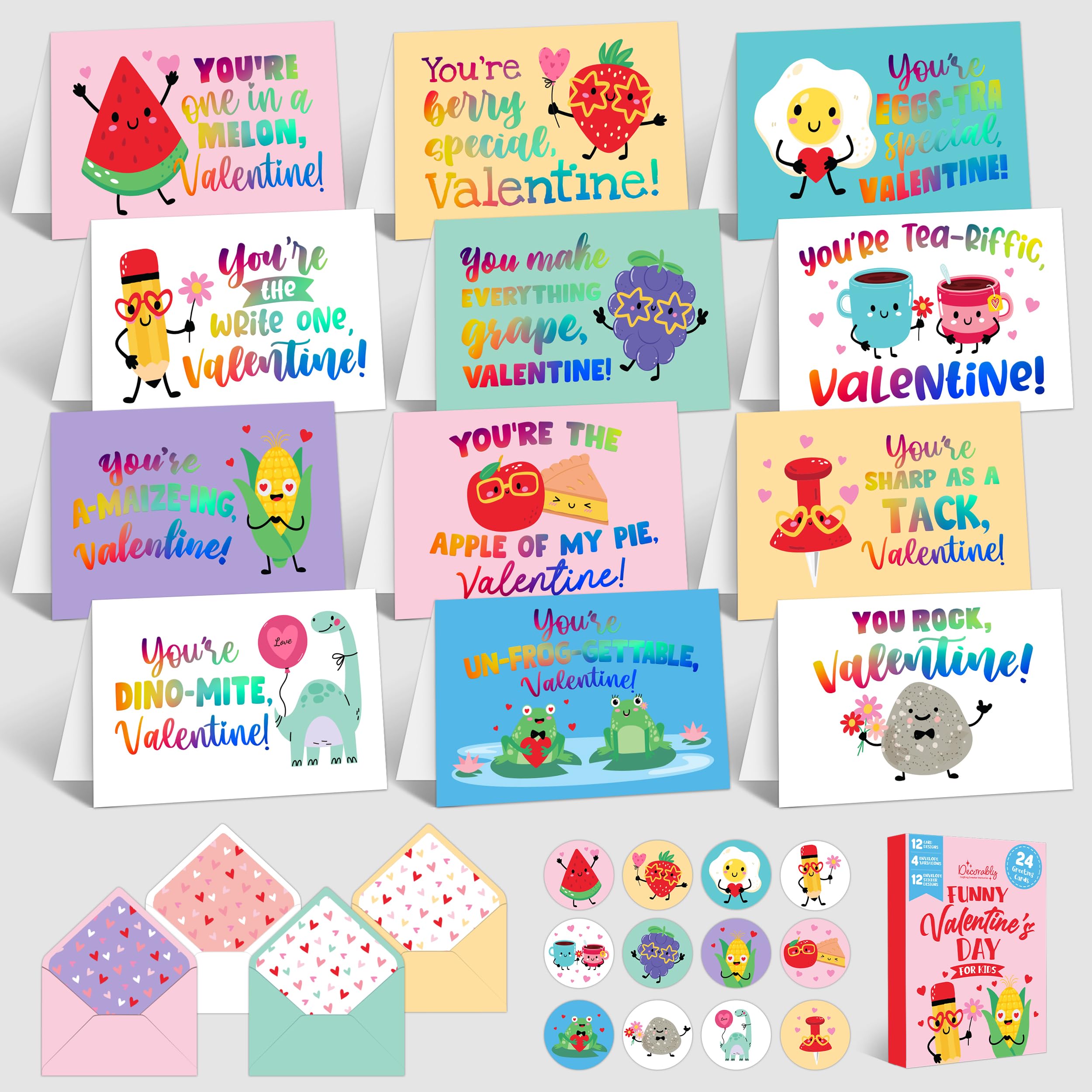 holographic valentines cards Amazon.com : Decorably 24 Pack 6x4in Holographic Blank Valentines Day Cards  with Envelopes and Stickers, 12 Funny Designs for Kids, Students, Family,  Friends & Loved Ones