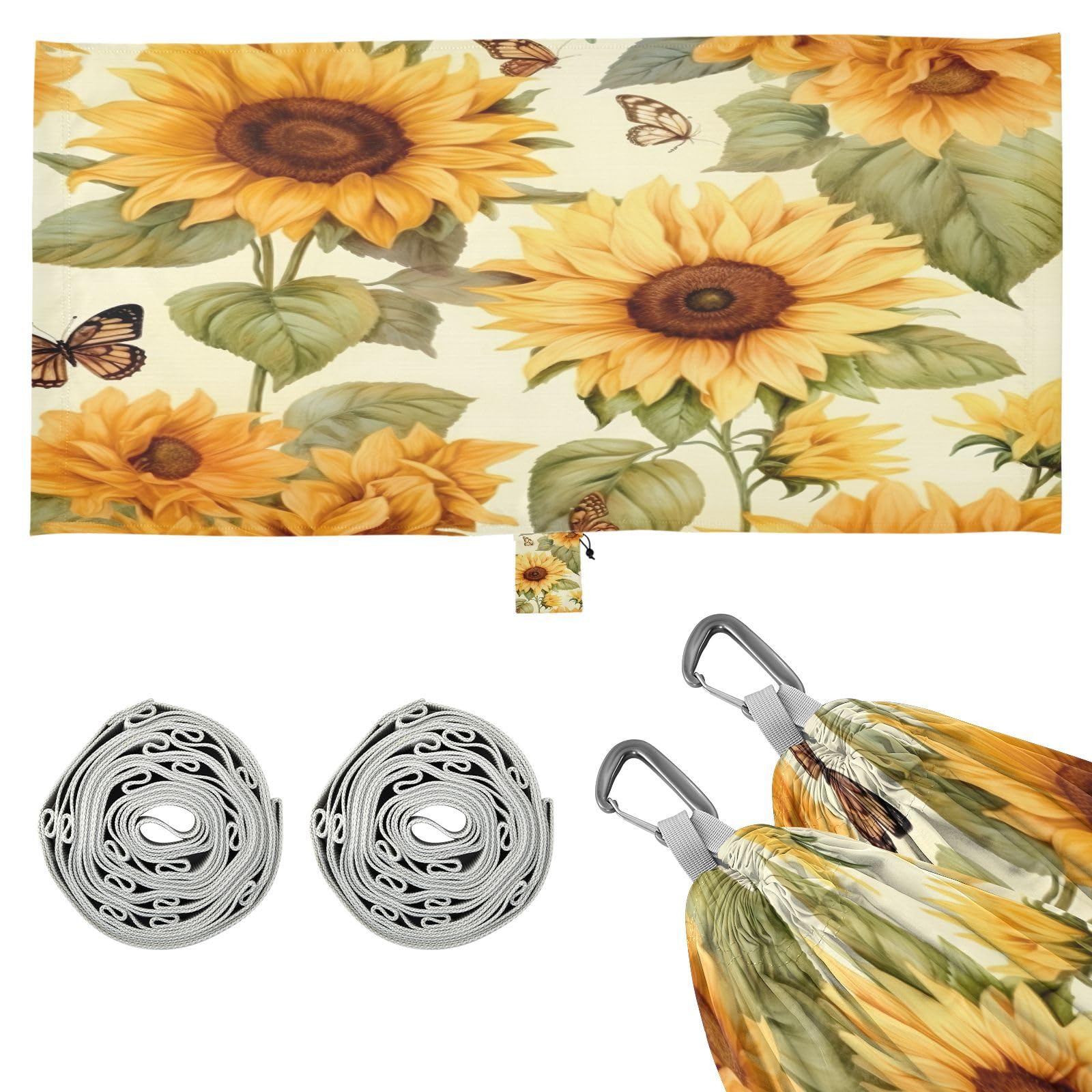 Haskirky Sunflower Butterfly Camping Hammock, Single Portable Hammocks with Tree Straps & Attached Carry Bag, 330Lbs Capacity Perfect for Outside Indoor Hiking Beach Backpack Travel