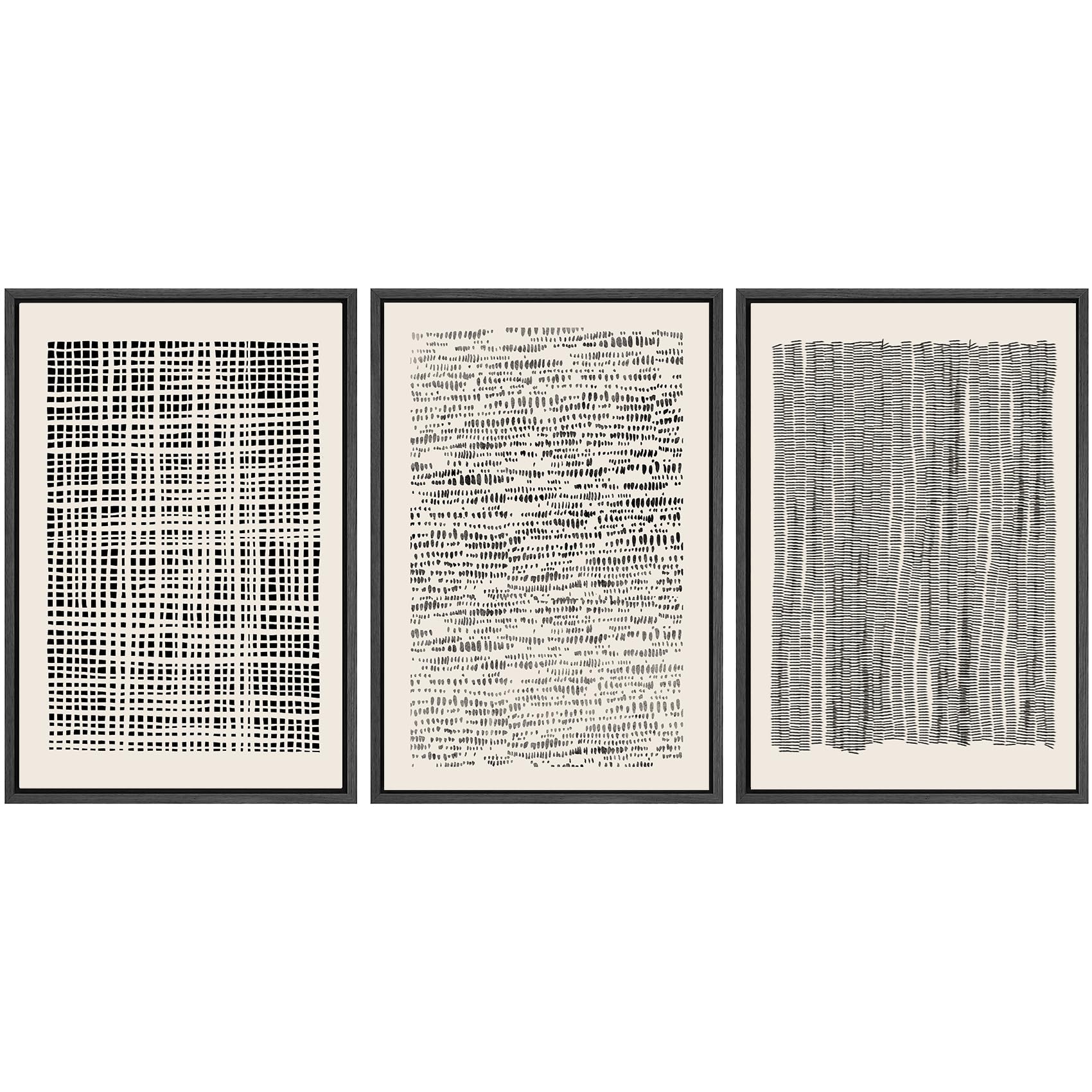 SIGNWIN Framed Canvas Print Wall Art Set Blue White Grunge Geometric Pattern Abstract Shapes Cozy Neutral Decorative Contemporary Minimal for Living Room, Bedroom, Office - 24"x36"x3 Natural — view 122