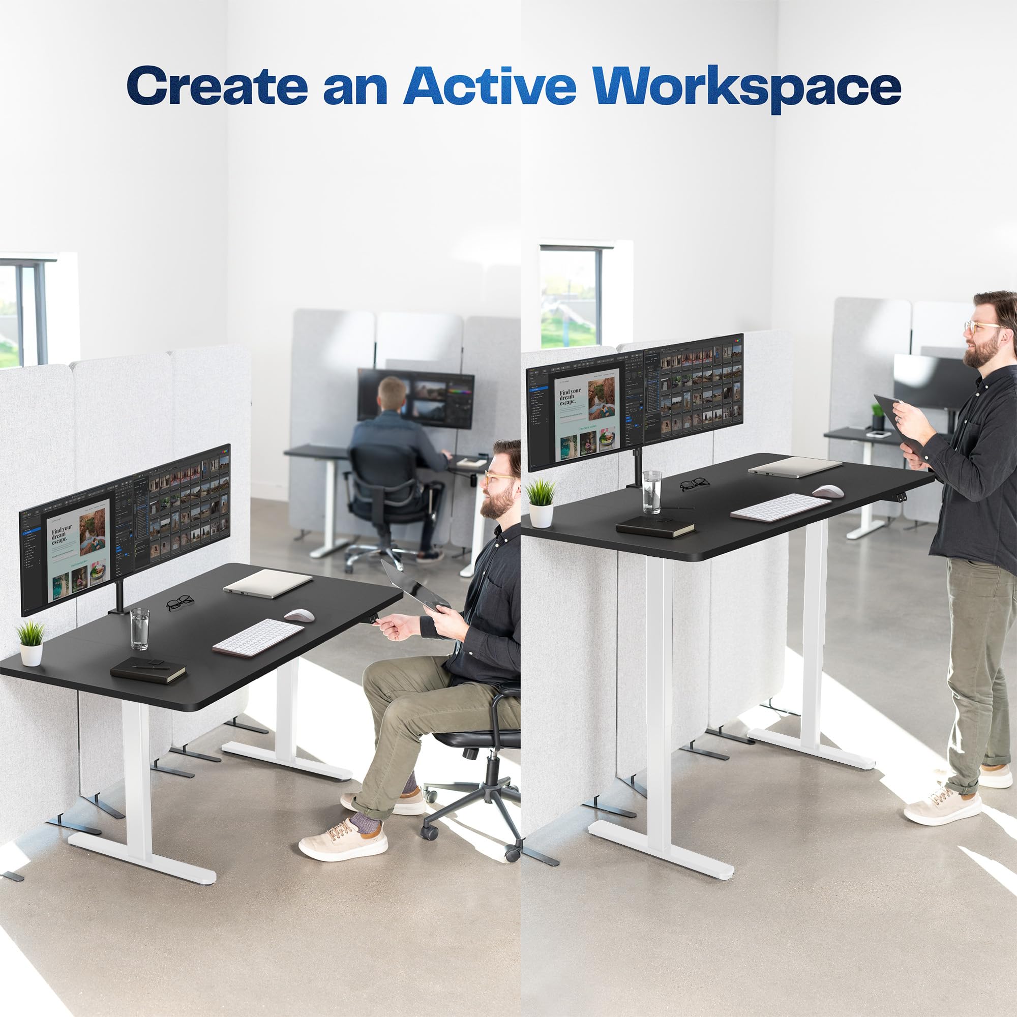 VIVO Electric Stand Up Desk Frame Workstation Single Motor Ergonomic Standing Height Adjustable Base with Simple Controller White — view 7