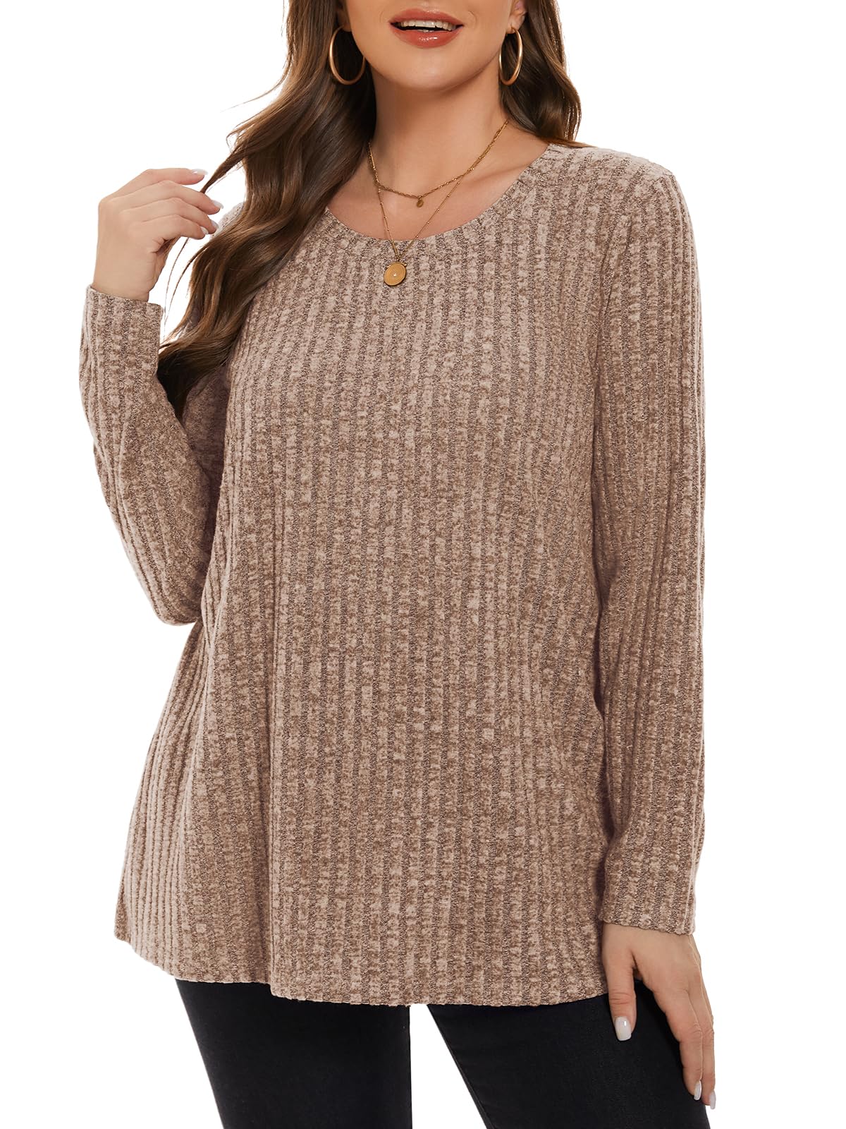 BELAROI Plus Size Tops for Women Tunic Shirts Long Sleeve Scoop Neck Casual Lightweight Sweaters Pullover Loose Fit