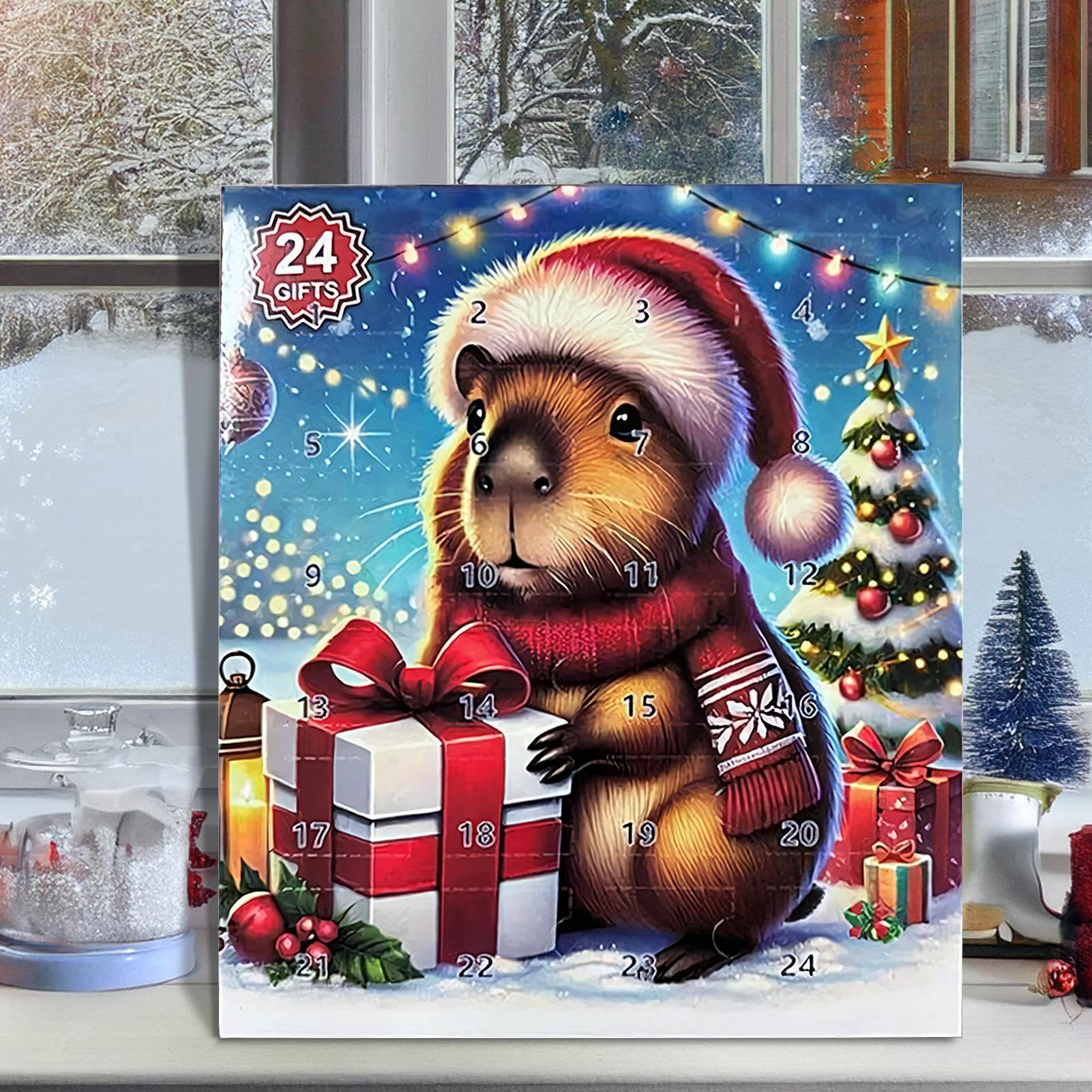 Calendrier De L'Avent 2025 Capybara Peluche - Compte à Rebours 24 Jours, Figurine Mignonne, Décoration Noël 28x21 Cm