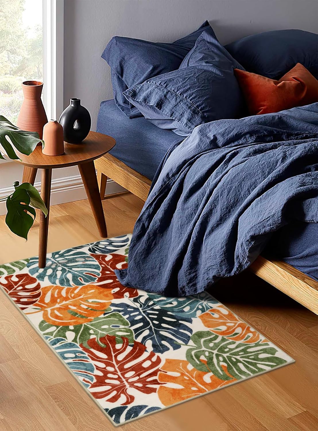 Wonnitar Colorful Washable Rugs 2x3, Tropical Leaves Front Door Entryway Rug, Non-Slip Monstera Bathroom Accent Mat Plant Soft Small Floor Carpet for Indoor Entrance Kitchen Sink Decor