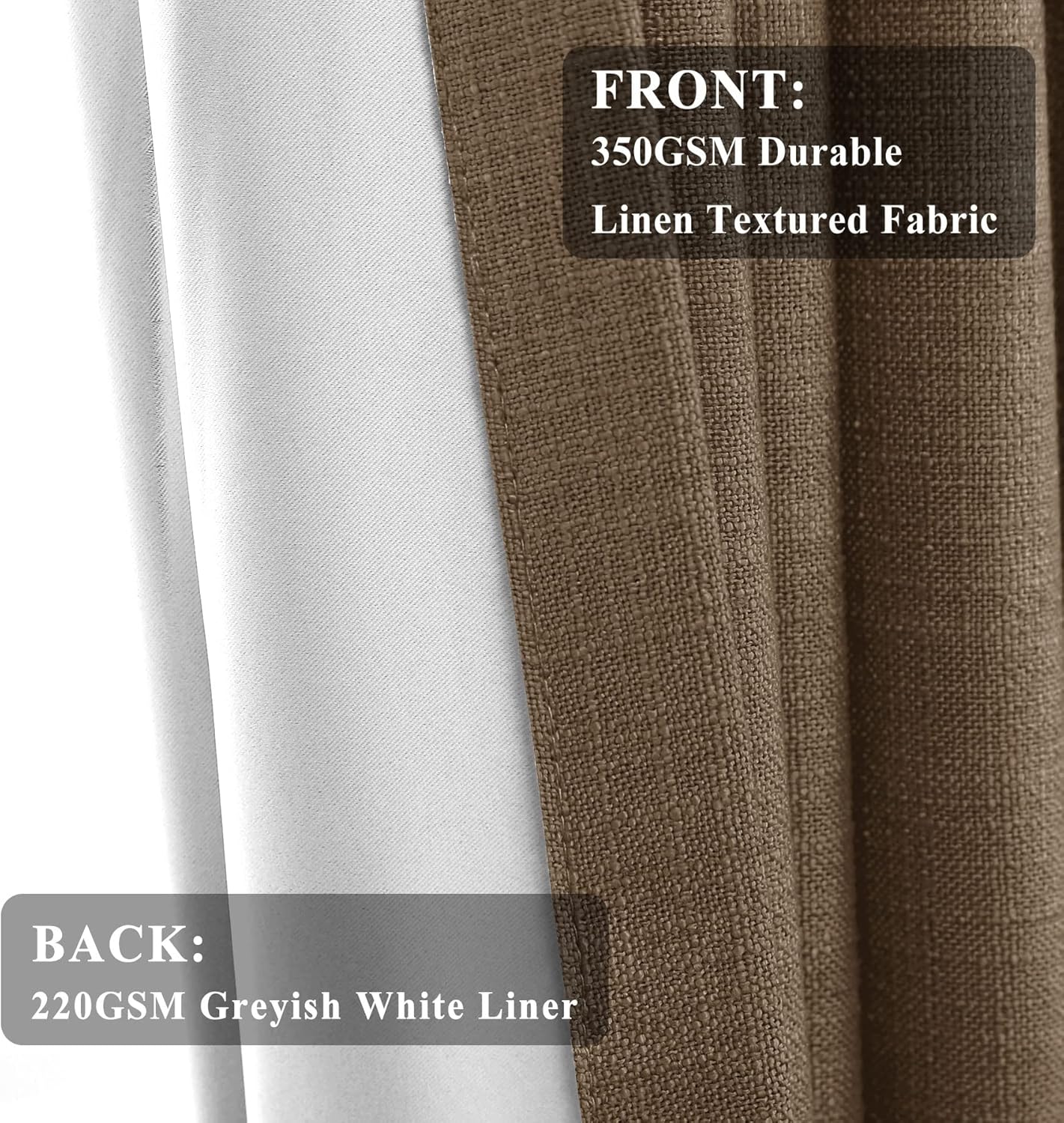 Fcosie Linen Bedroom Curtains Blackout Pinch Pleated Drapes 100" Wx102 L Linen Textured Living Room Curtains with Greyish White Liner Room Darkening Window Treatments with Tieback, 1 PC, Praline