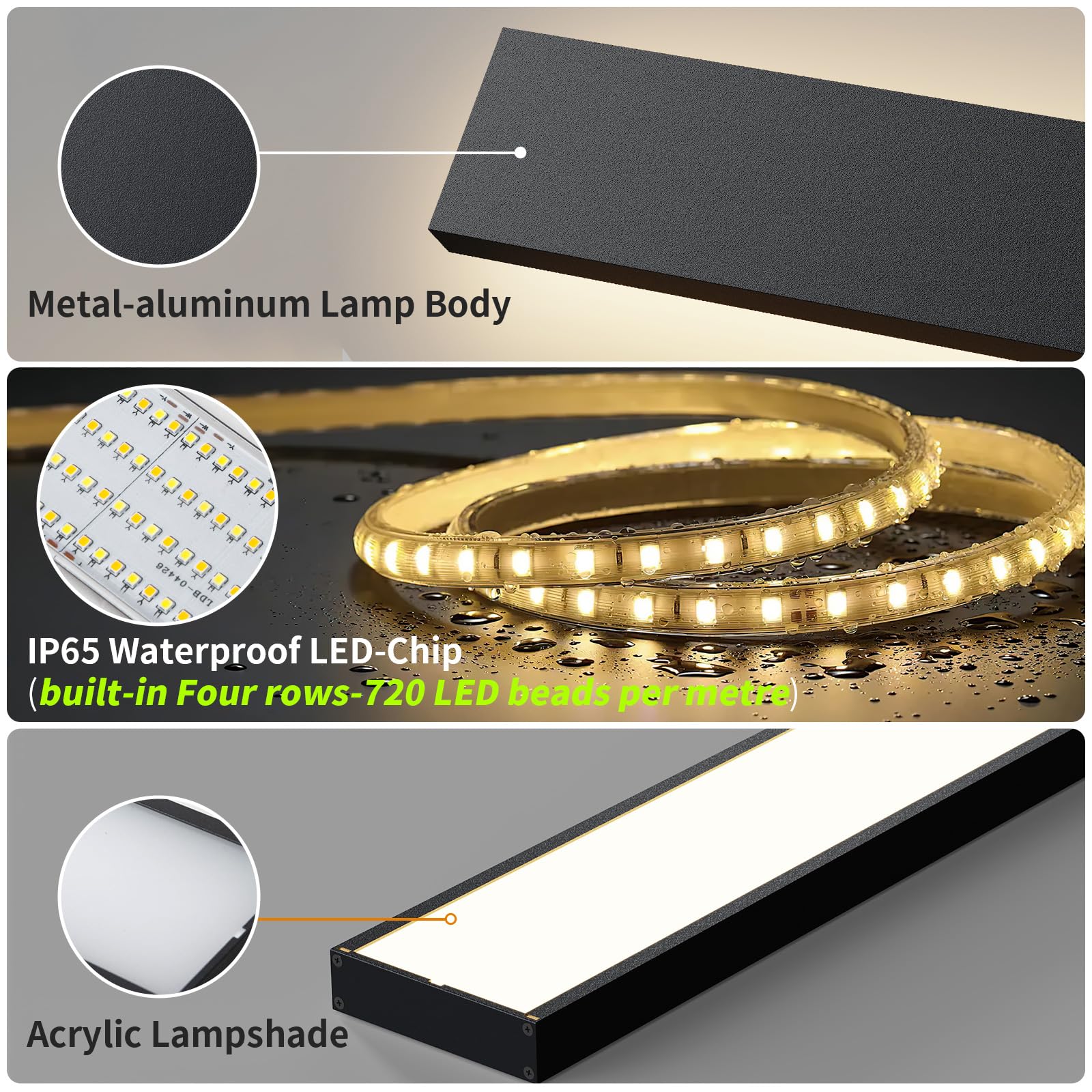 2 Pacchi 80CM Moderna Applique da Parete per Esterno, 3000K 4000K 5000K 10%-100% Dimmabile, IP65 Impermeabile Lampada da Parete Esterna per Casa, Veranda, Garage, Patio, Cortile, Ingresso Nero