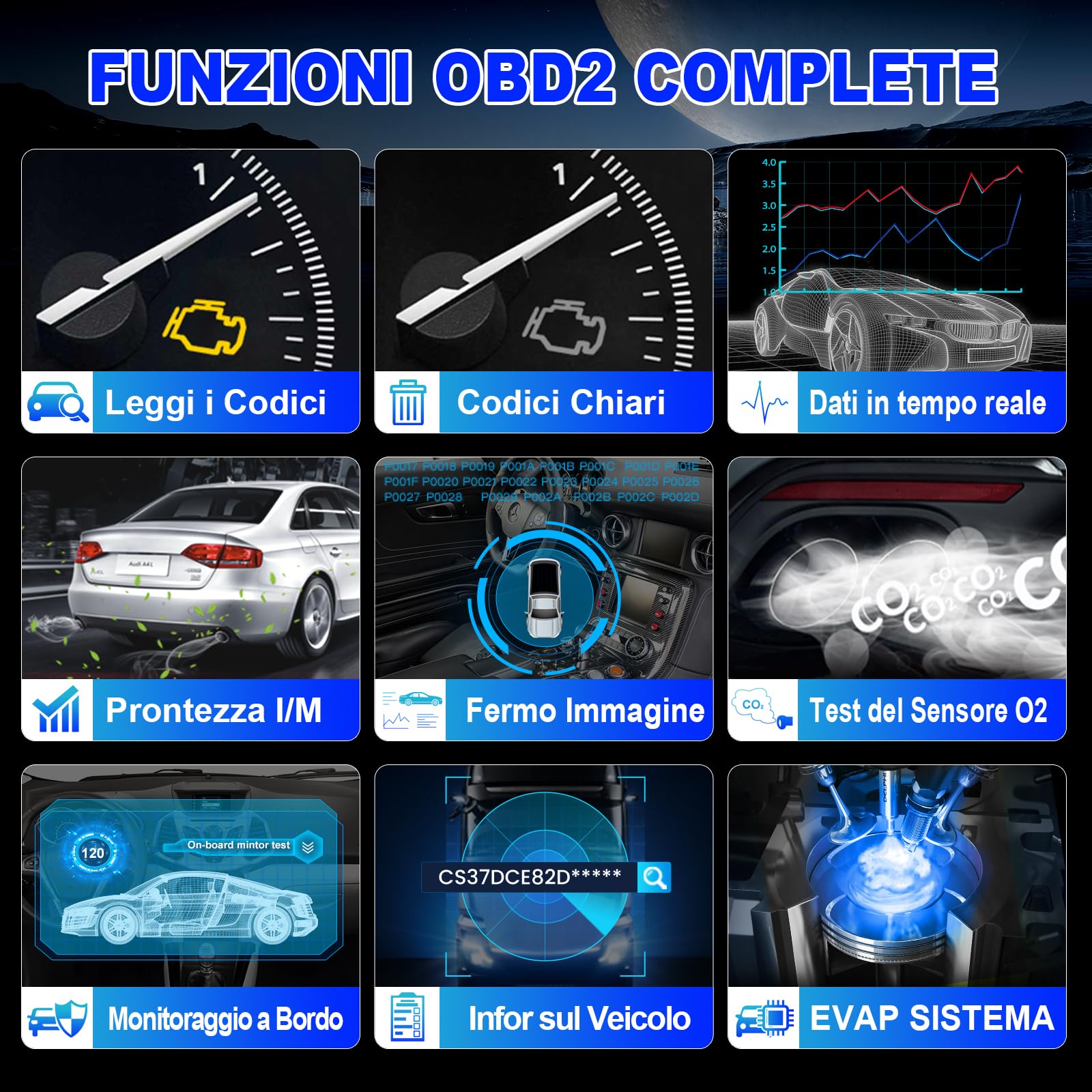 OBD2 Auto Diagnostica Diagnosi-auto LAUNCH CR300, Diagnostico OBD2 Italiano per Multimarca - Lettore Errore Motore Auto con Funzioni-OBD2, Professionale Diagnostica Per tutti i Veicoli OBDII