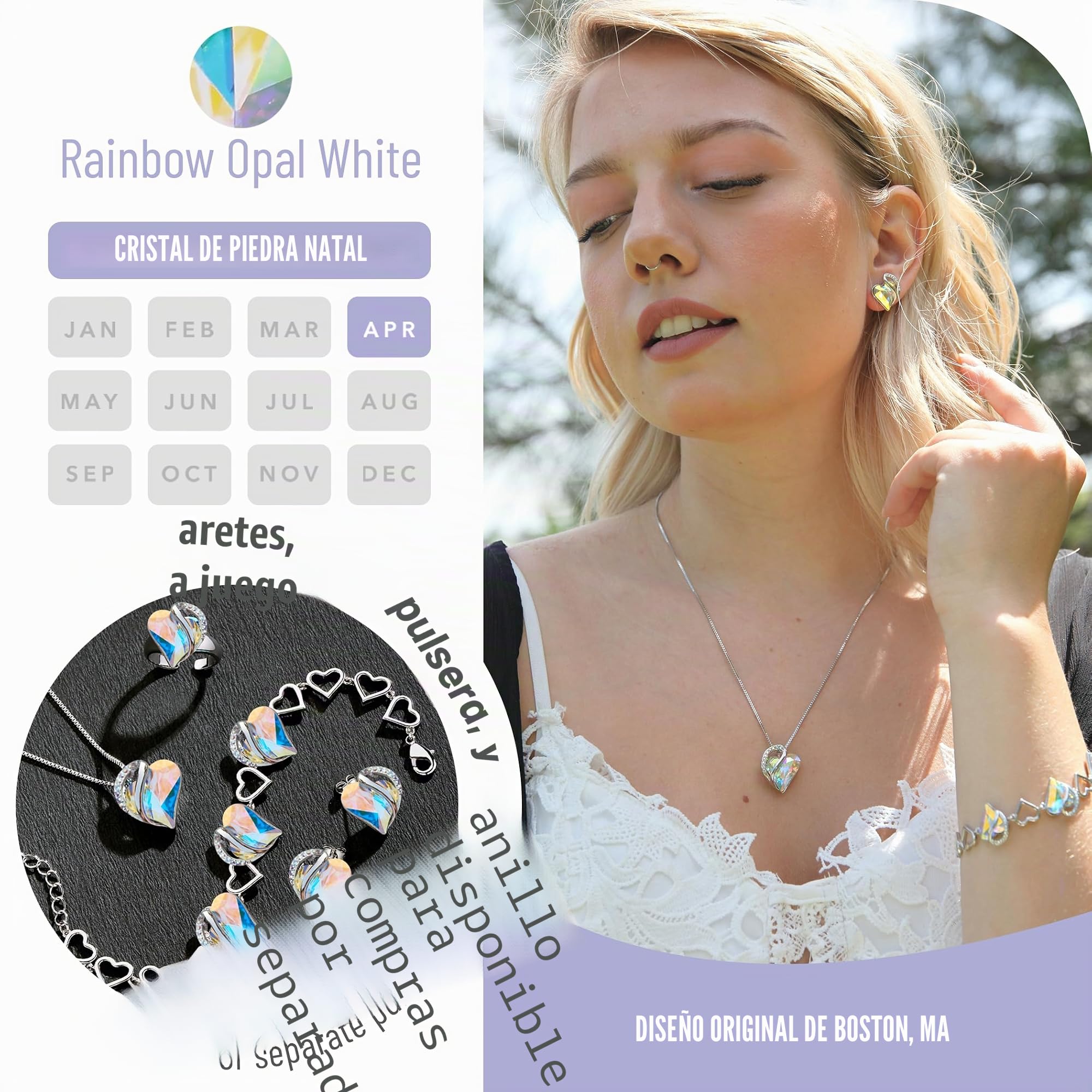 Leafael San Valentín Collar Mujer Infinito Amor Corazón, Colgante con Piedra de Nacimiento y Cristales Curativos, Joyería Regalo para Mujer, Chapado en Plata, Cadena 18+2"