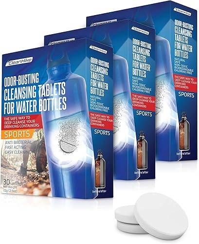 Tabletas de limpieza para botellas de agua (90 tabletas), ingredientes naturales, ideales para todos los recipientes de acero inoxidable, plástico,